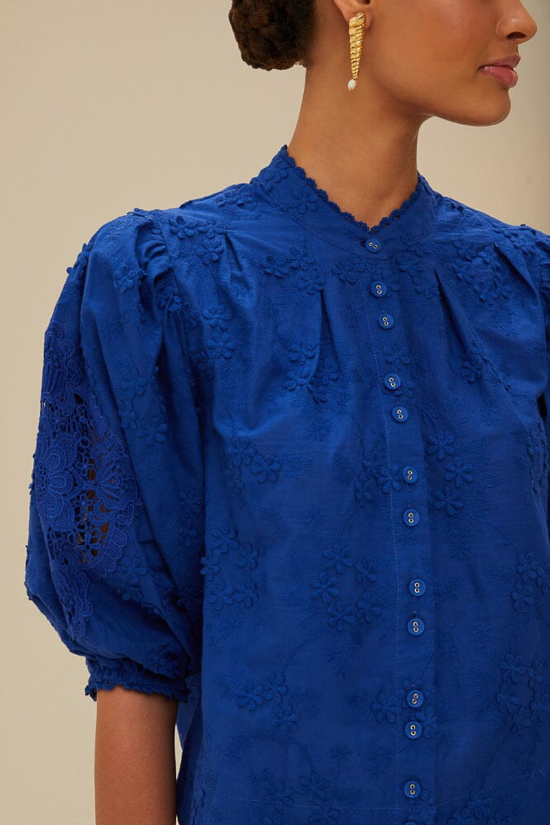 Blue Navy 3D Flower Blouse 3