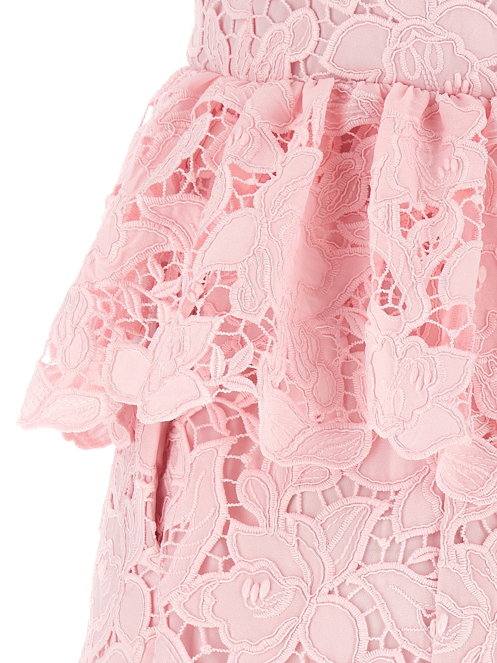 Pink Lace Peplum Midi Dresses Pink - 4