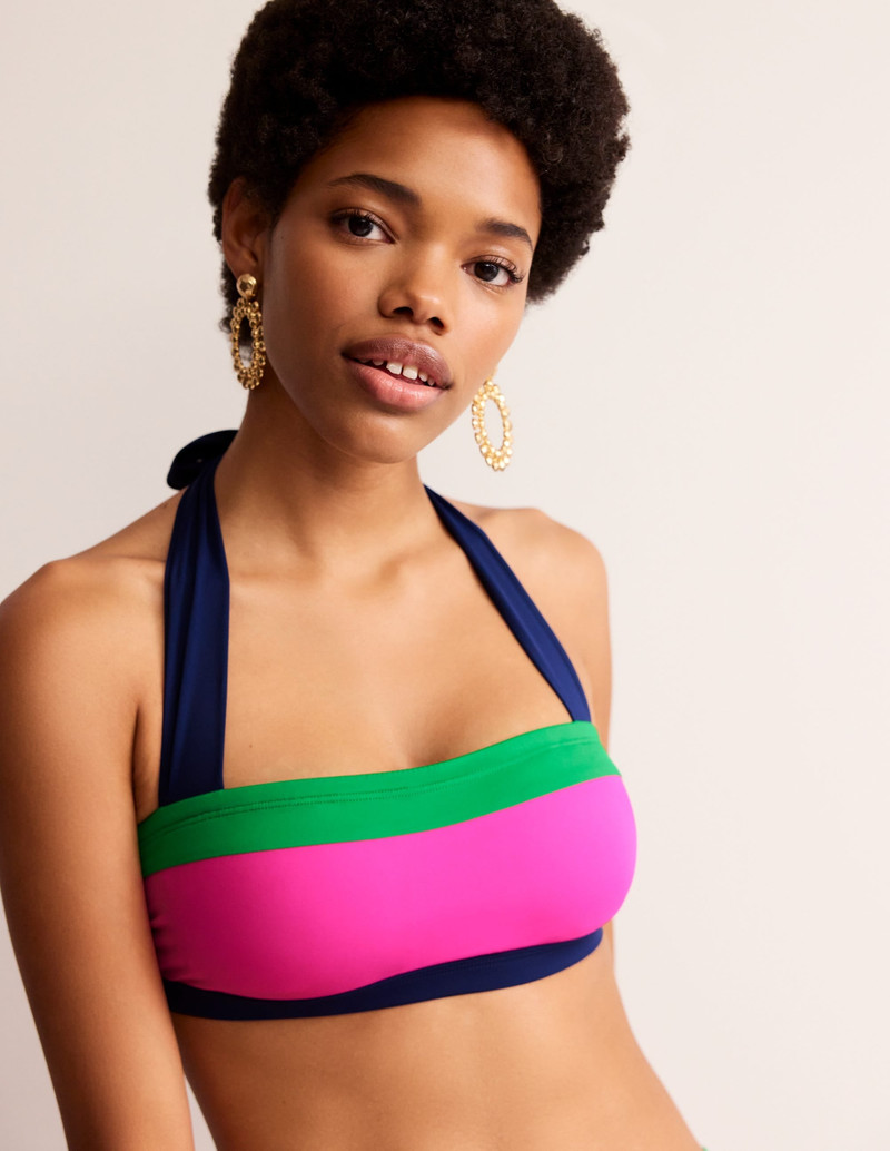 Santorini Bikini Top-Super Pink Colourblock - 1