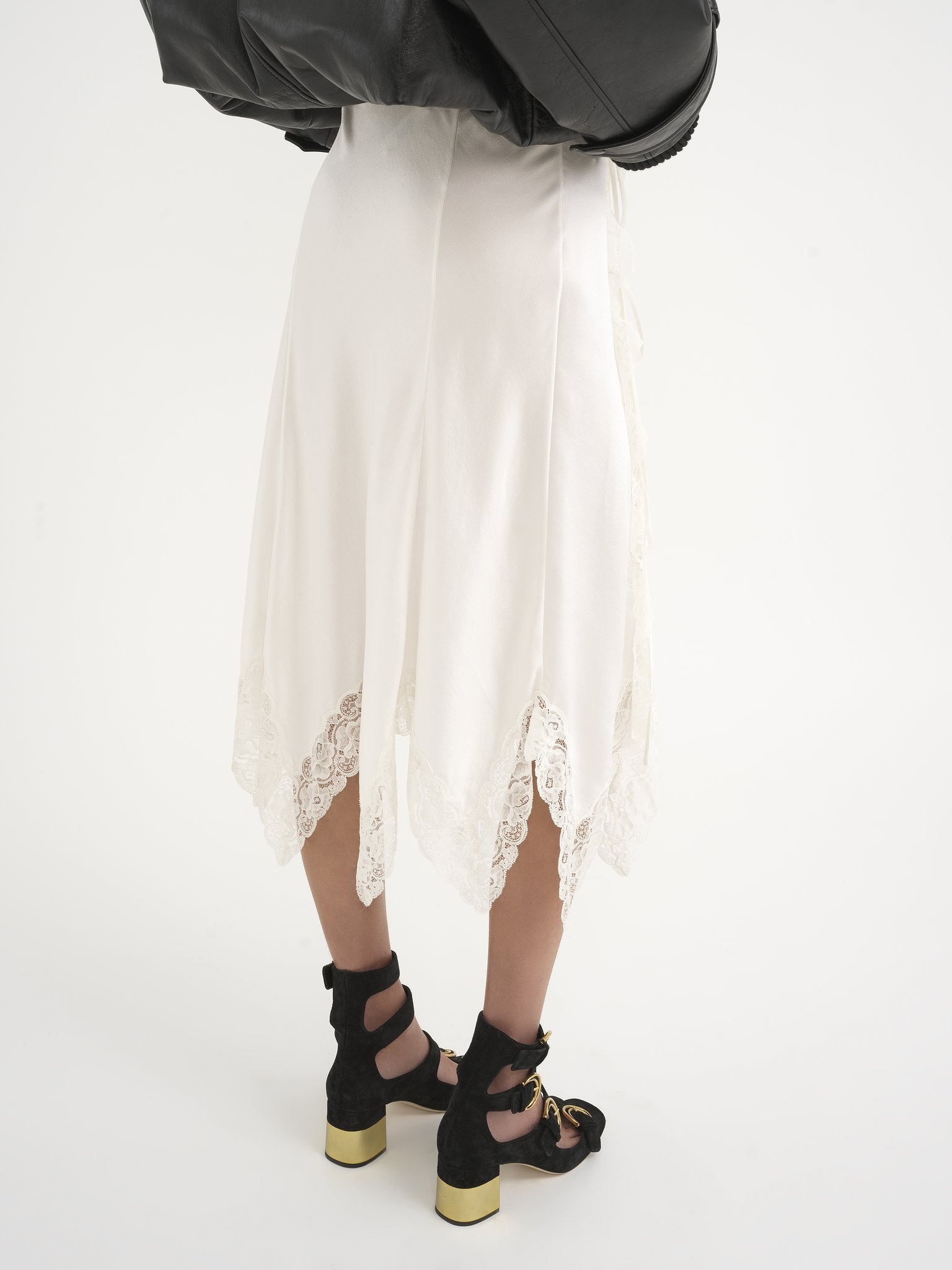 LACE-TRIMMED LINGERIE SKIRT IN SILK SATIN - 6