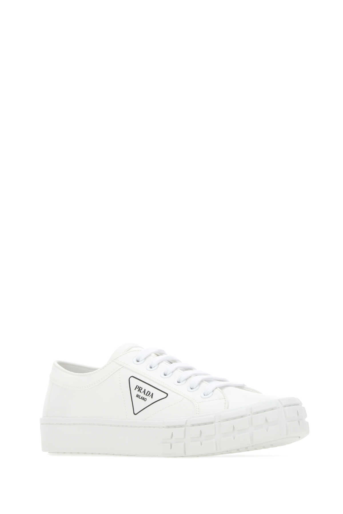 Prada Men White Gabardine Wheel Sneakers - 2