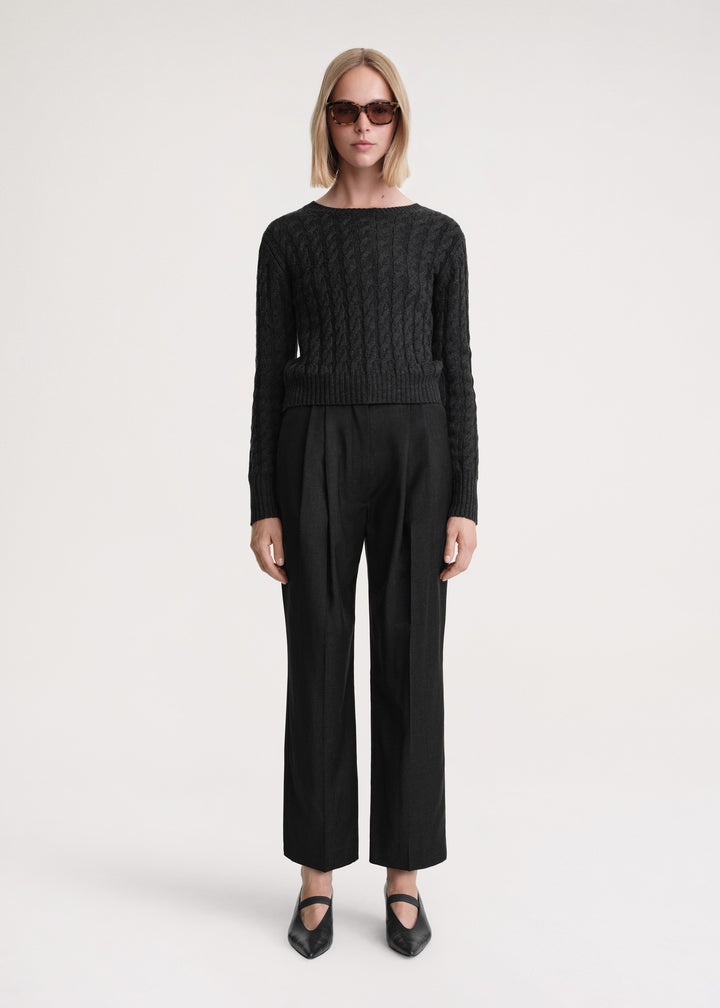 Double-pleated cropped trousers charcoal melange - 2