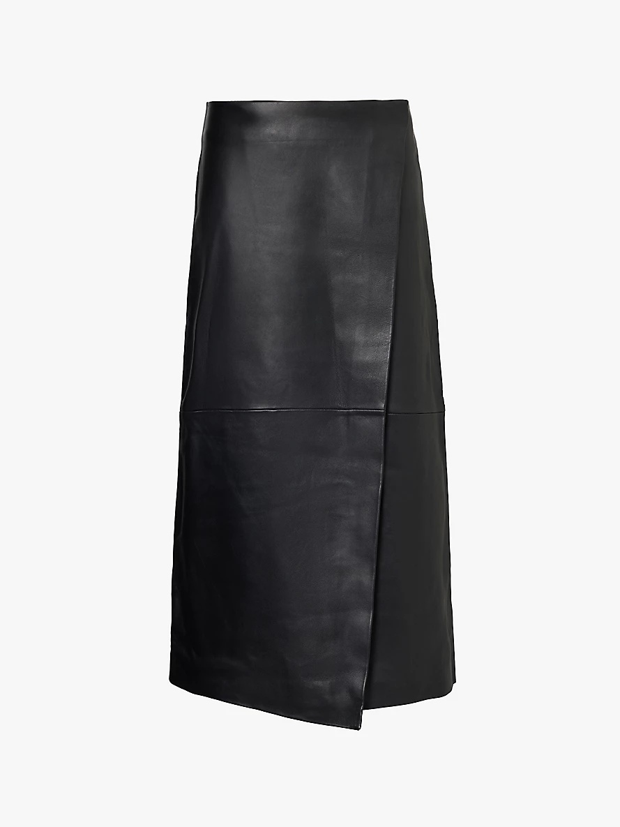 Hedi wrap-around leather midi skirt - 1