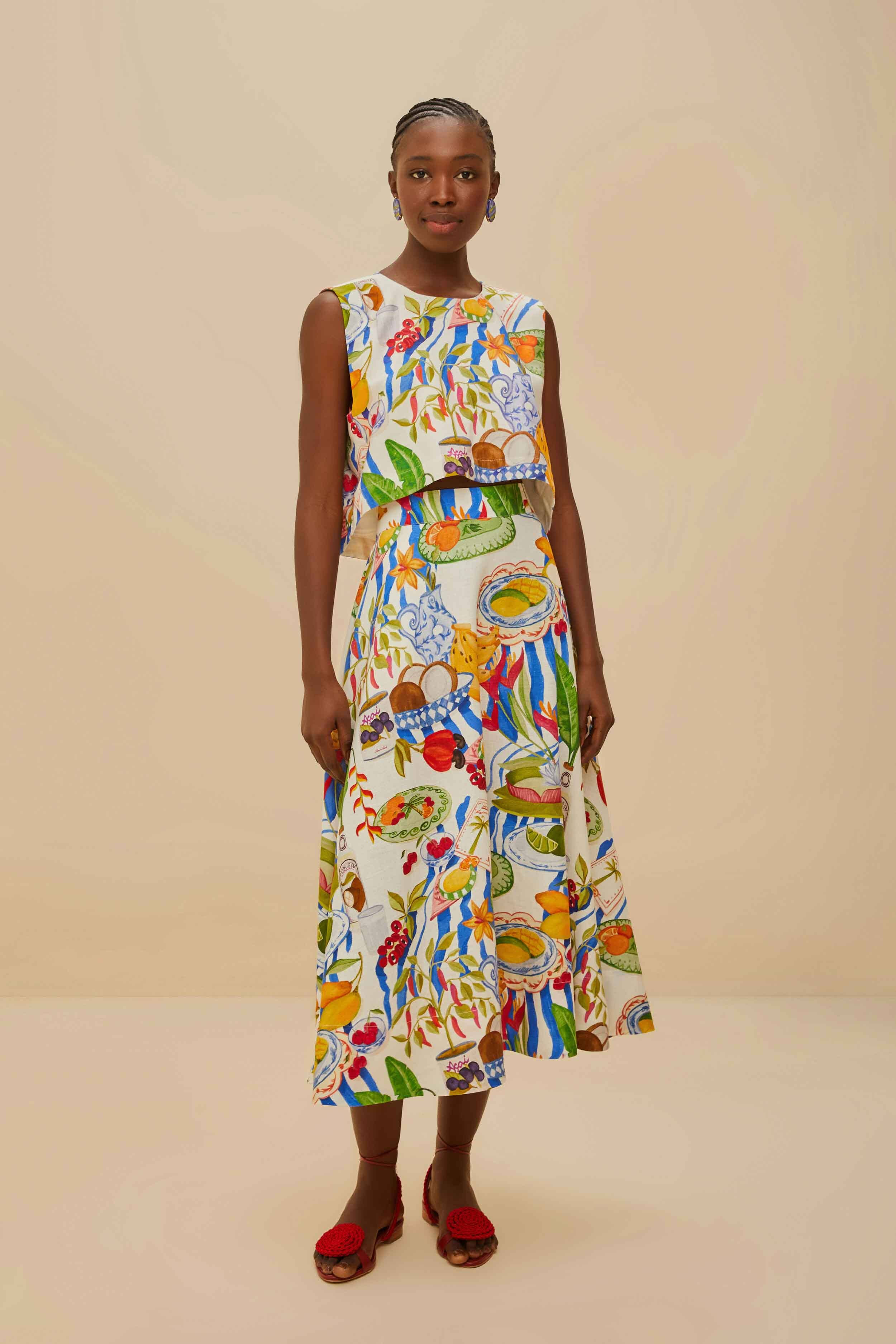 Off-White Fresh Table Lenzing™ Ecovero™ Euroflax™ Midi Skirt - 1