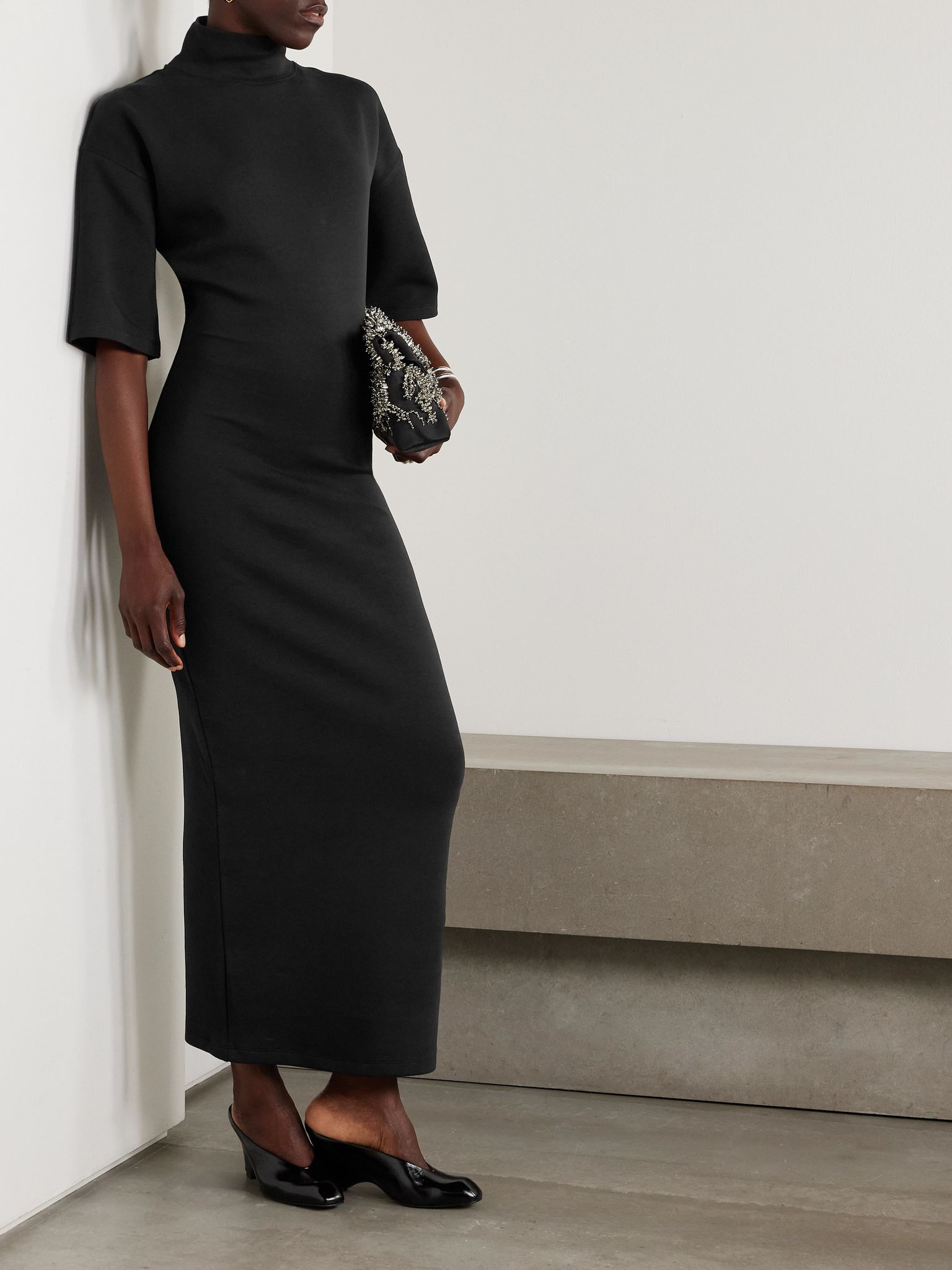 Printed cotton-blend jersey maxi dress Black - 2