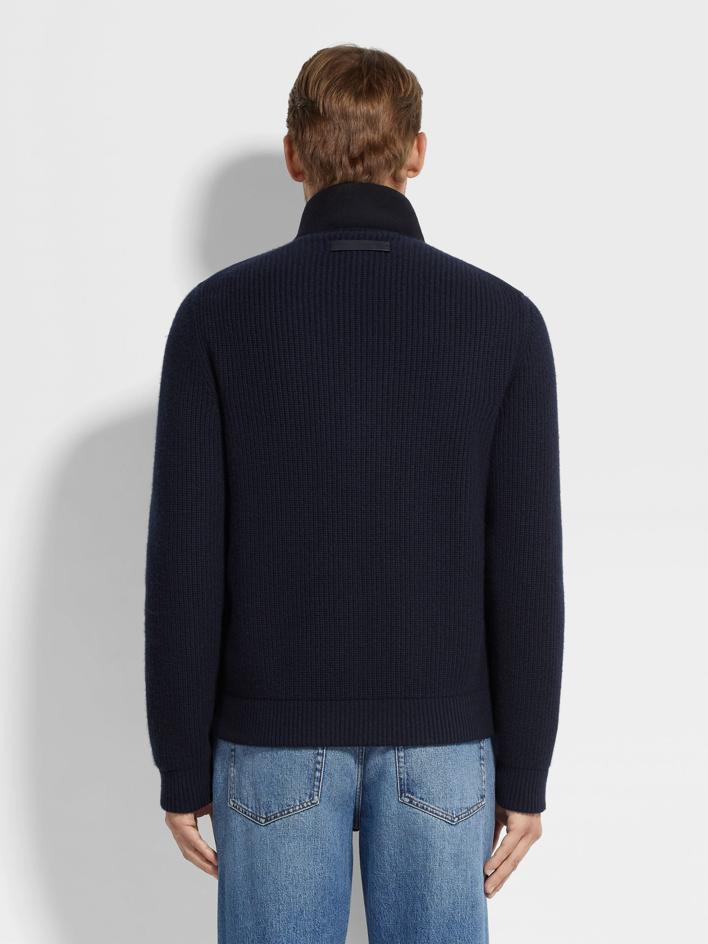 NAVY BLUE OASI CASHMERE FULL ZIP CARDIGAN - 5