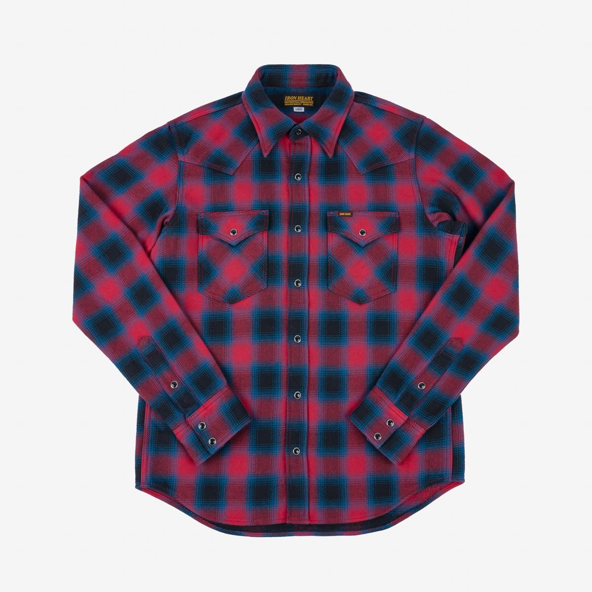 IHSH-373-RED Ultra Heavy Flannel Ombré Check Western Shirt - Red - 1