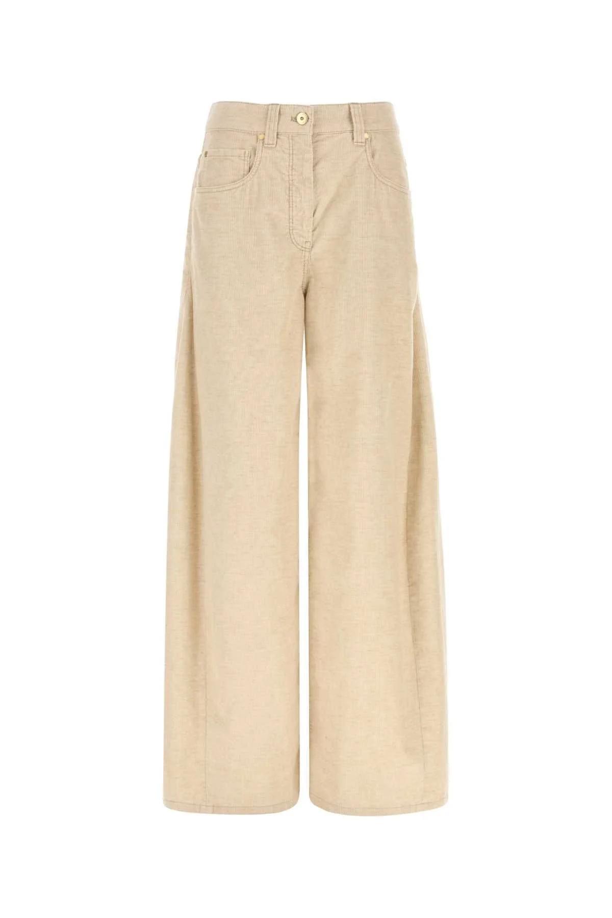 Brunello Cucinelli Women Sand Corduroy Wide-Leg Pant - 1