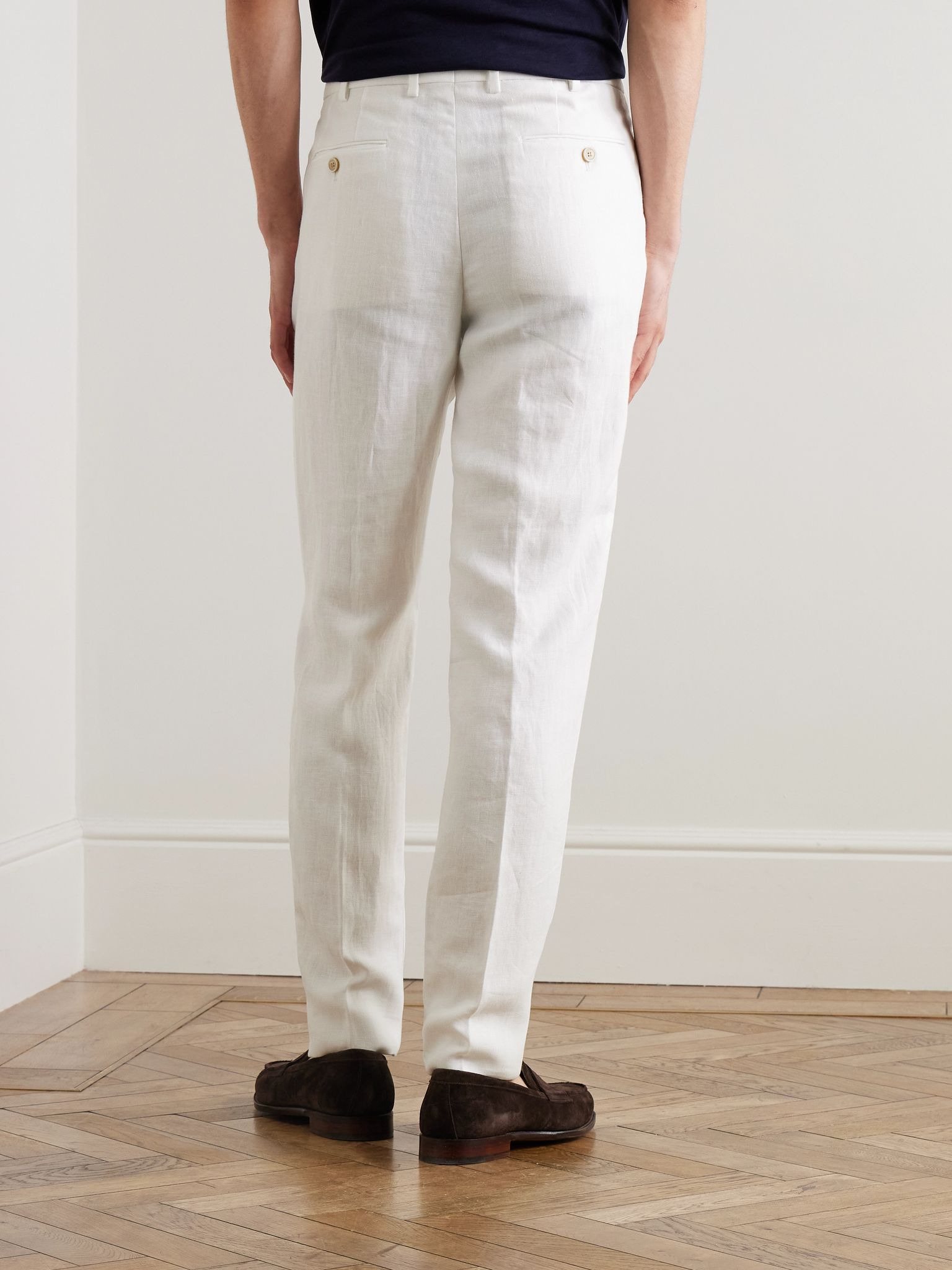 Carlo Straight-Leg Linen Trousers White - 4