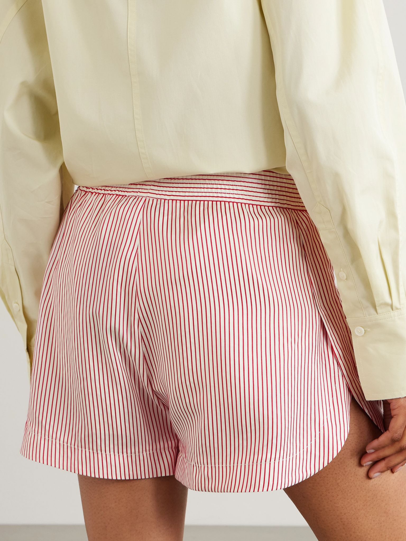 Embroidered striped organic silk shorts Red - 3
