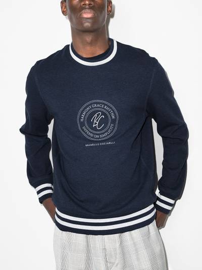 Brunello Cucinelli logo-print striped-trim sweatshirt outlook