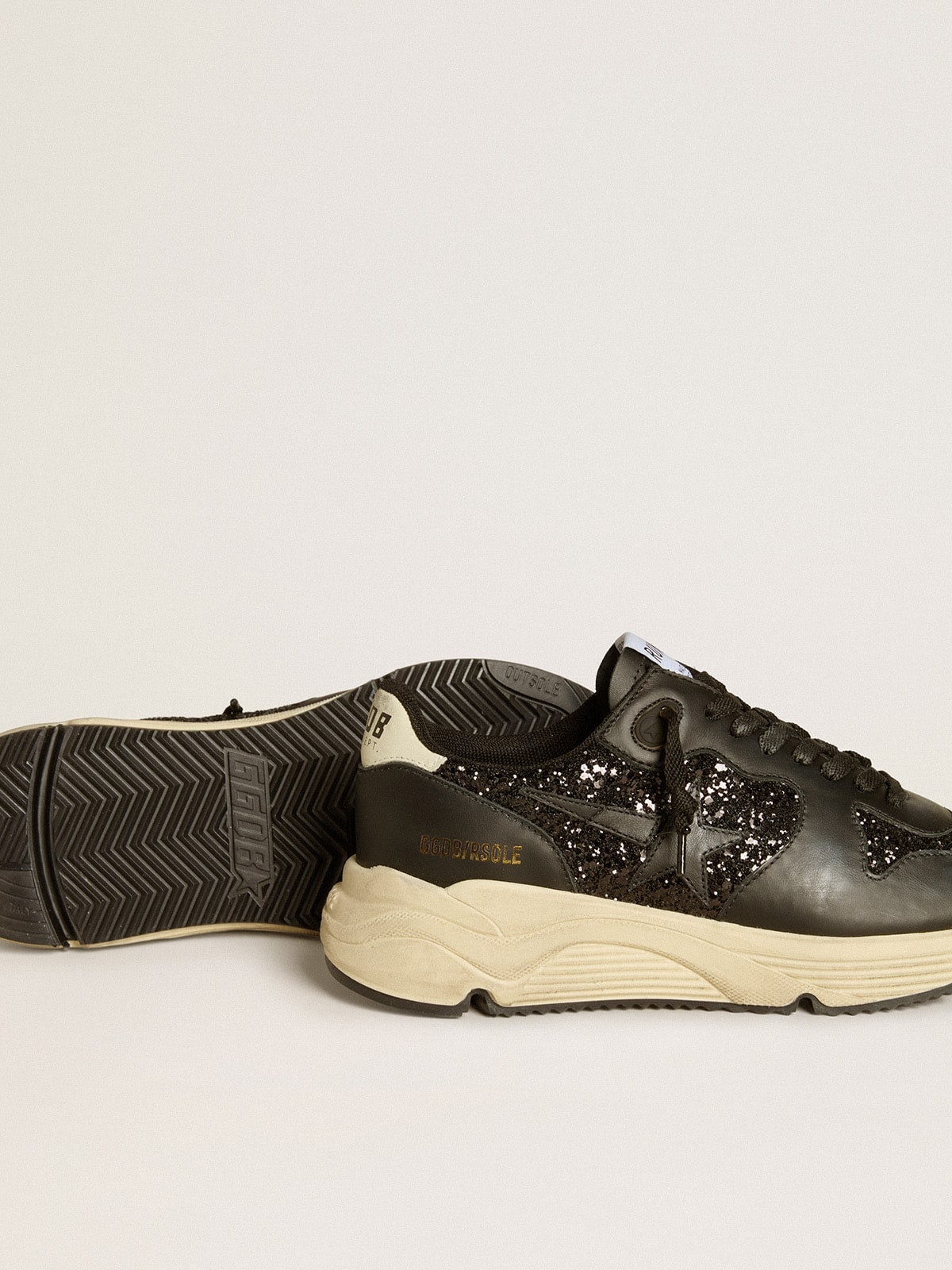 Running Sole in black glitter with leather star and nubuck heel tab - 3