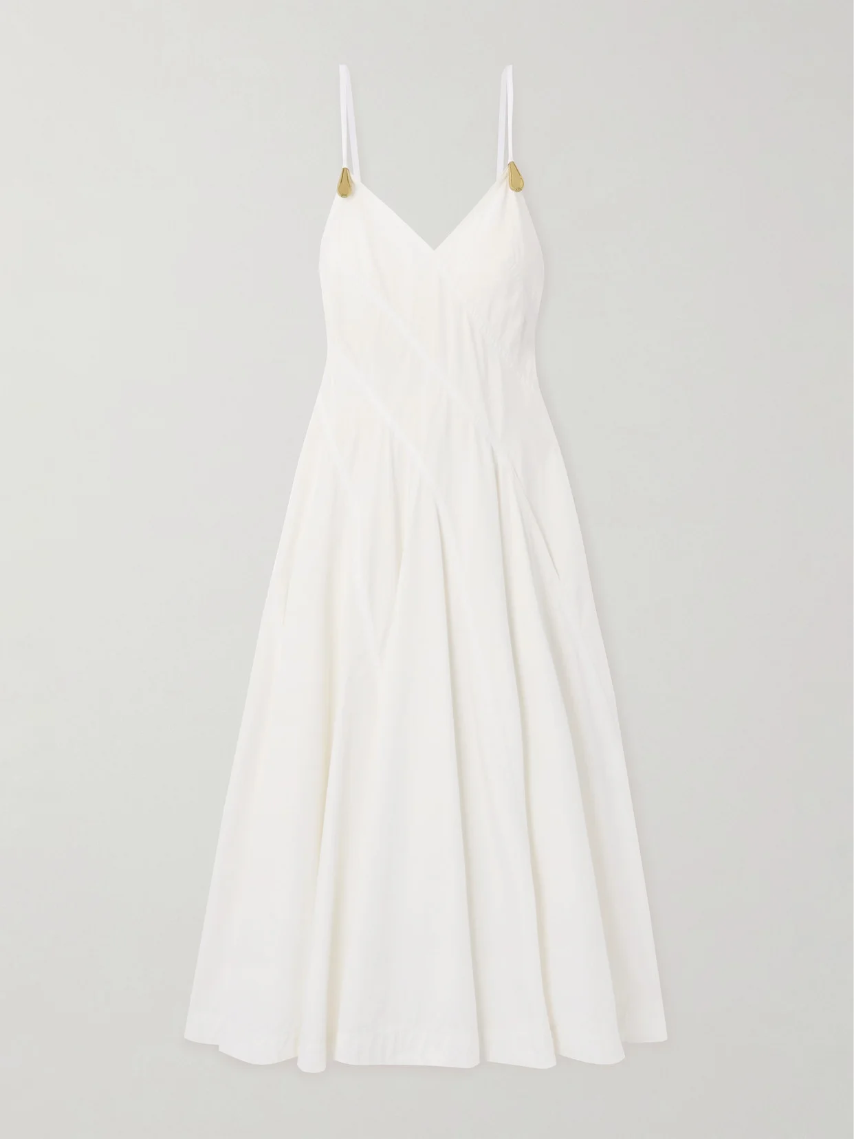 Embellished Pleated Cotton-blend Poplin Midi Dress - 1