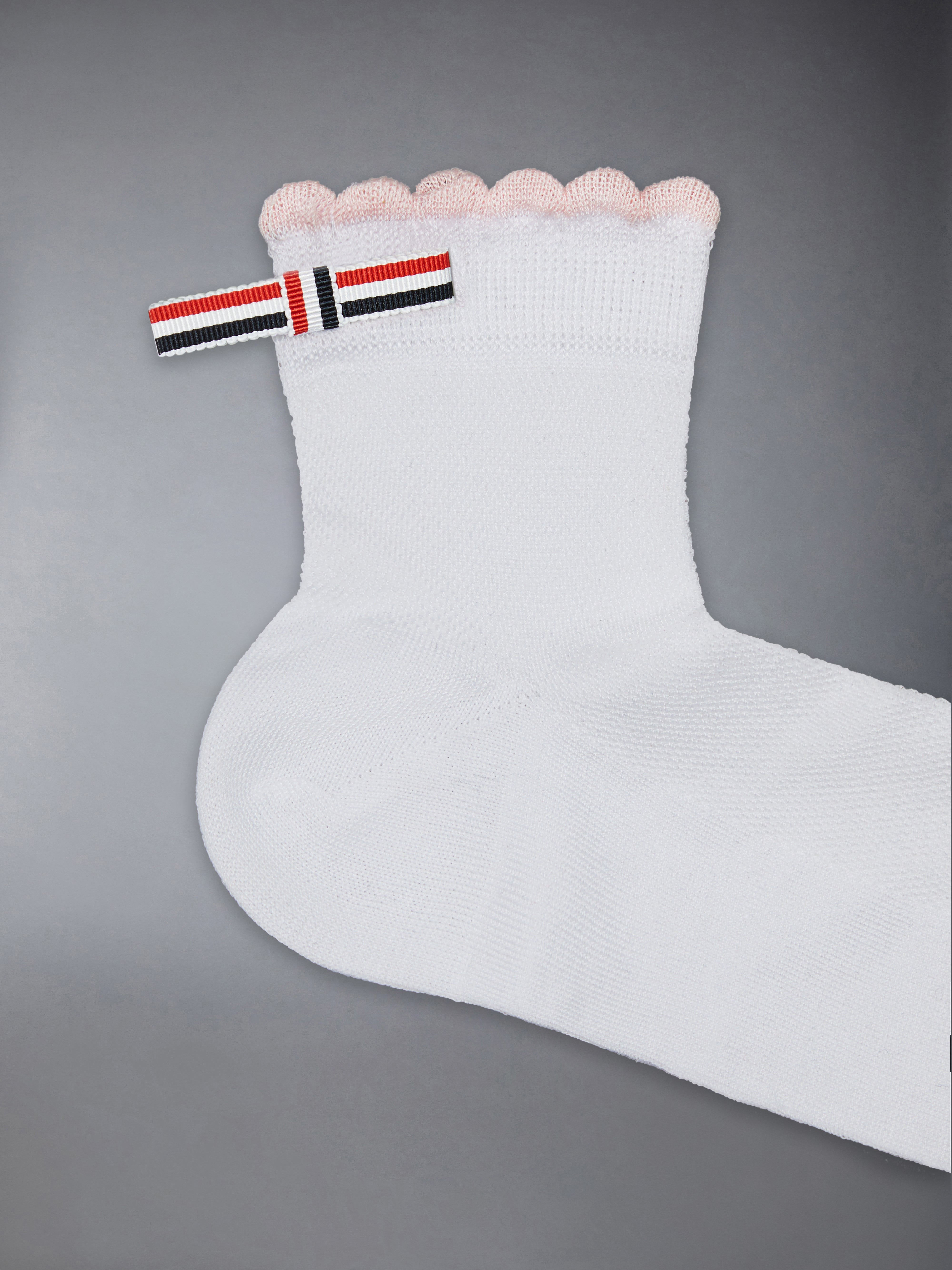 SCALLOPED EDGE POINTELLE STITCH CREW SOCKS - 2