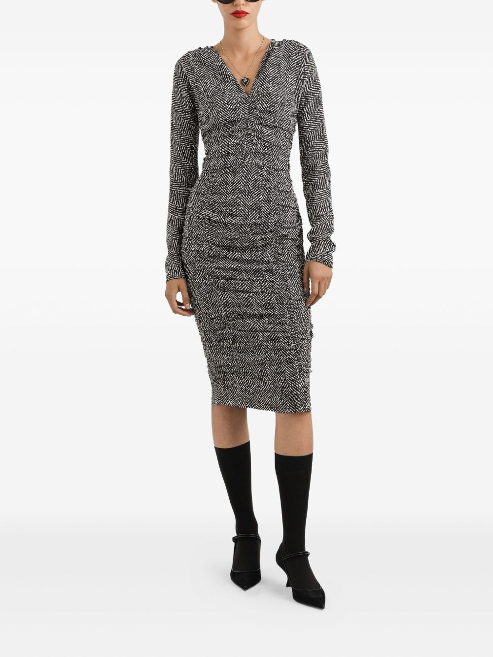 chevron gathered midi dress - 2