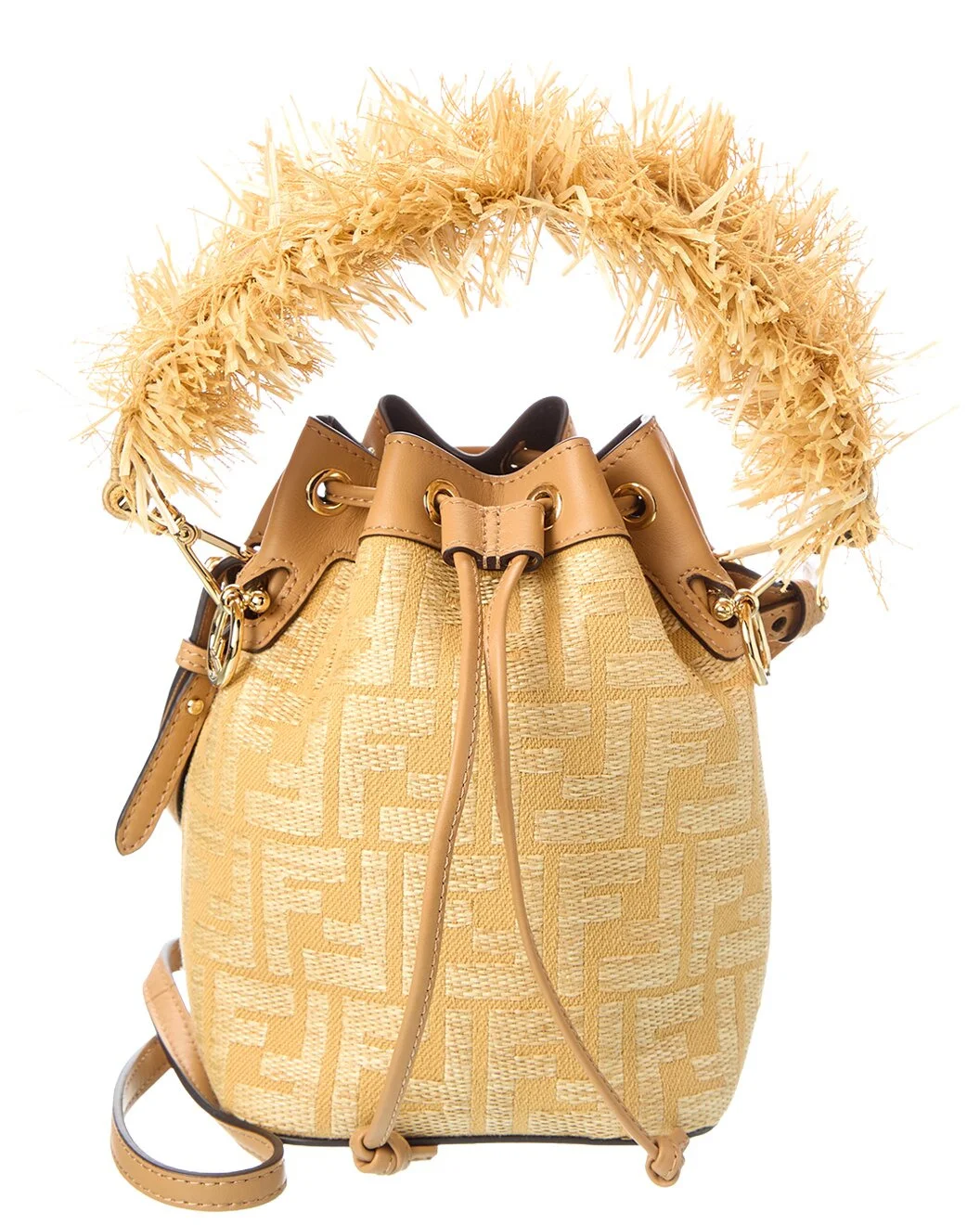 FENDI Mon Tresor Mini Raffia & Leather Bucket Bag - 1
