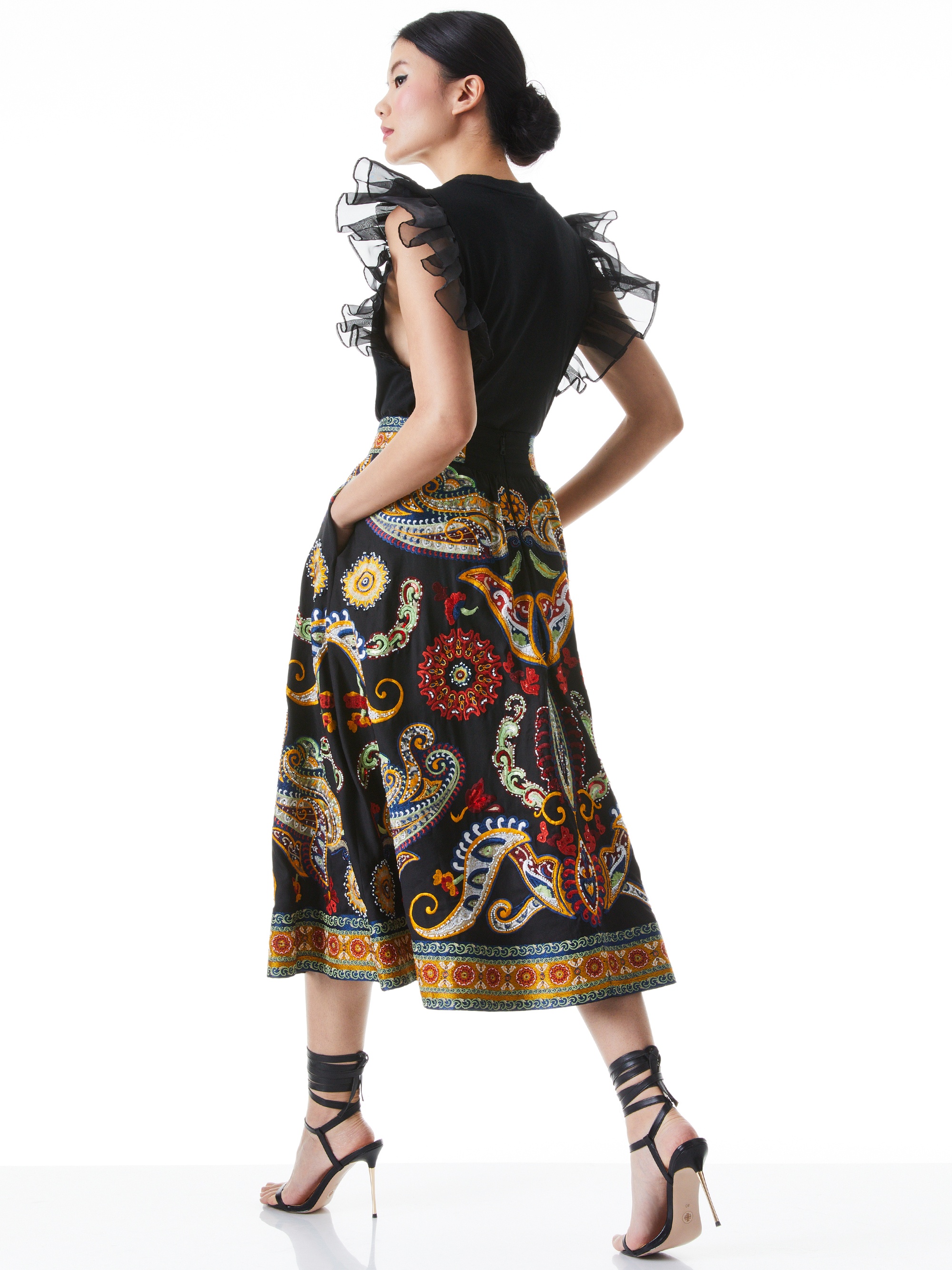 EARLA EMBELLISHED FLARE MIDI SKIRT - 3