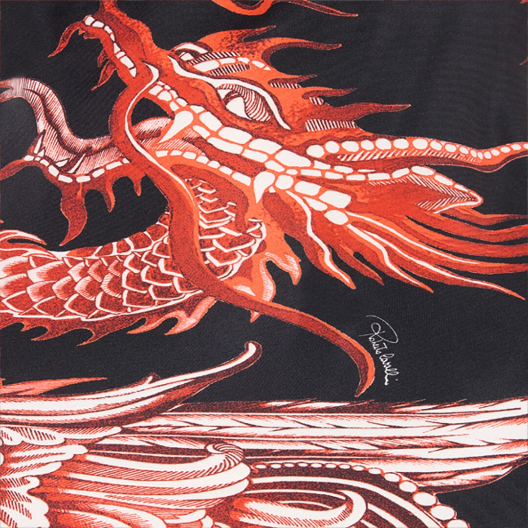 Silk Mini Dress with Dragon and Ruffles - 5