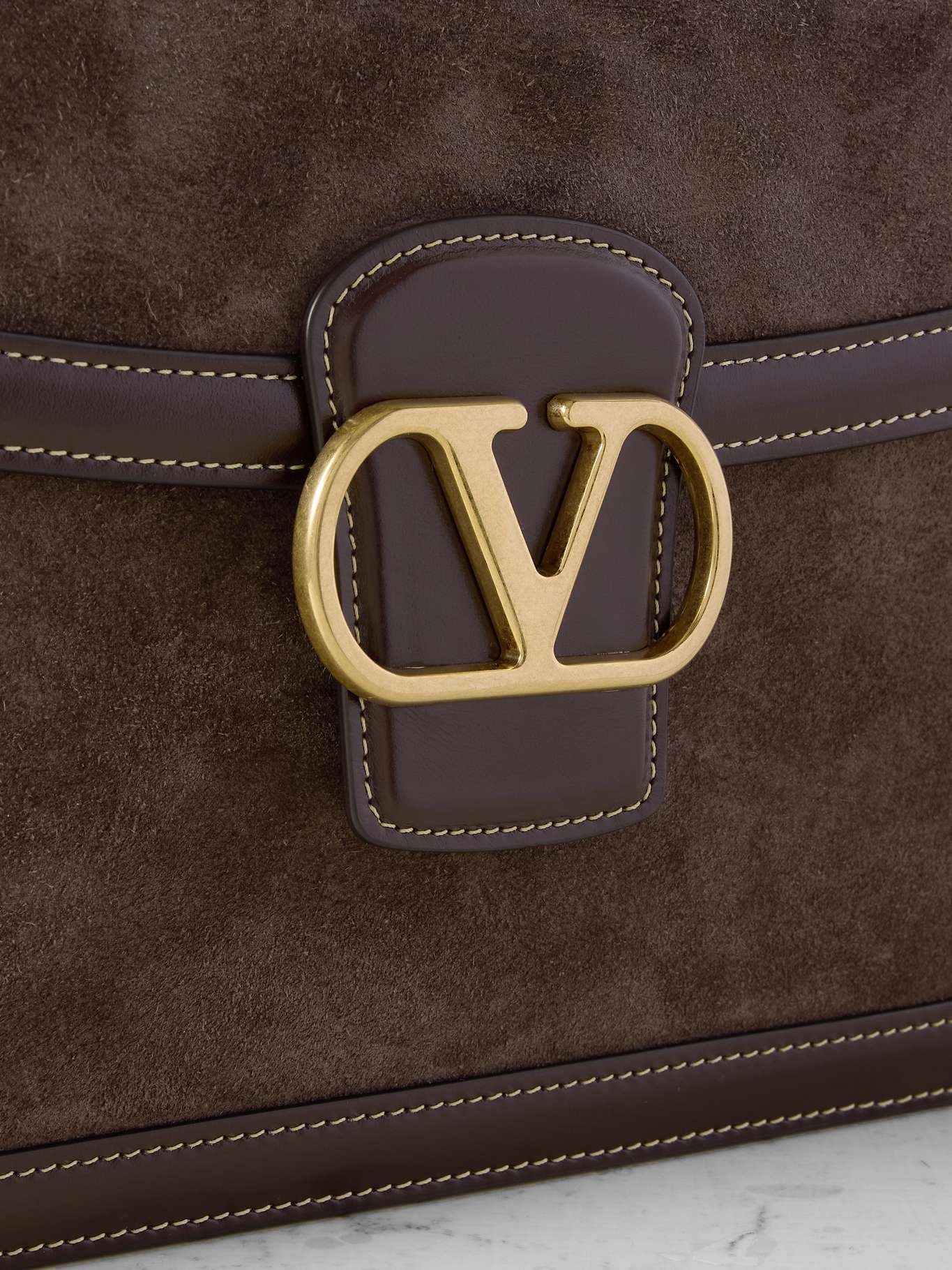 9to5 leather-trimmed suede shoulder bag Chocolate - 4