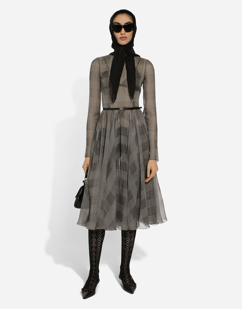 Dolce & Gabbana Chiffon calf-length circle skirt with glen plaid print outlook