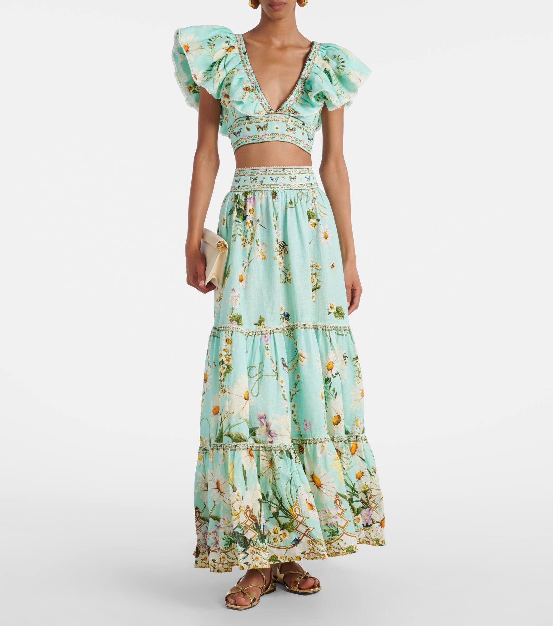Floral linen crop top - 2
