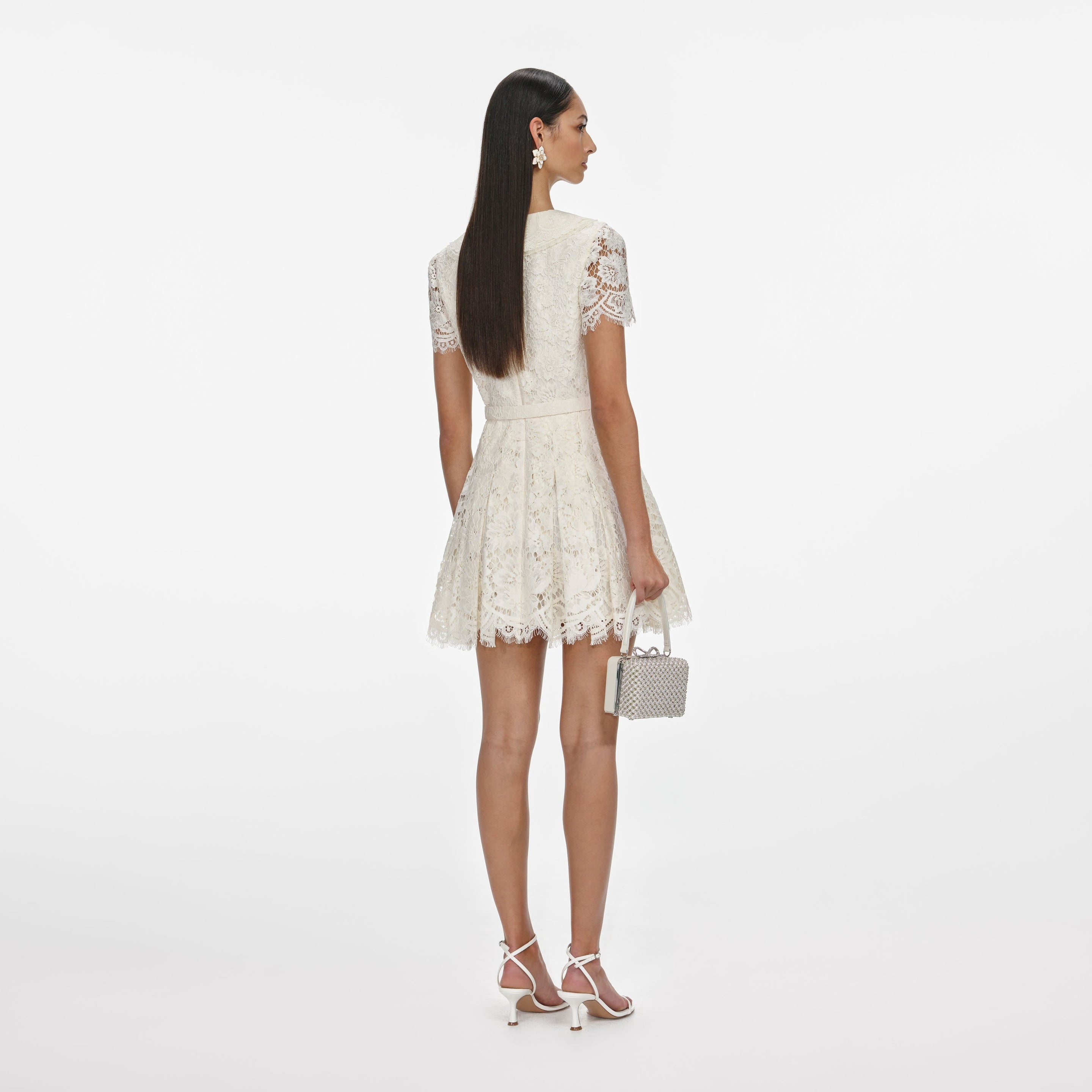 Cream Floral Lace Mini Dress - 3