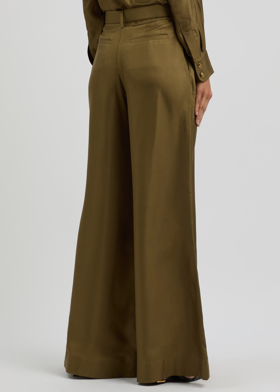 Zimmermann Crush Belted Flared-leg Silk Trousers - 3