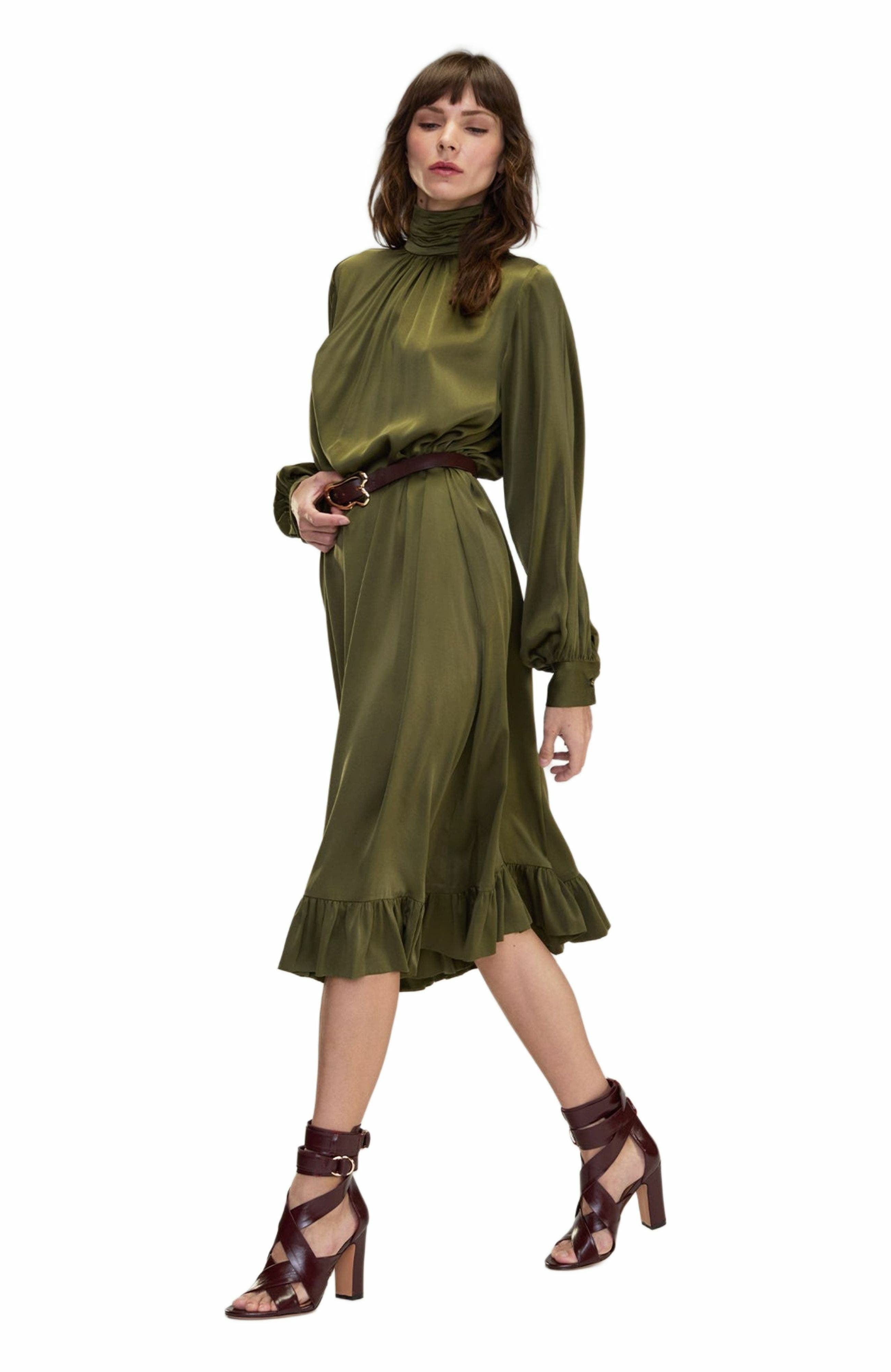 Cynthia Rowley Monroe Silk Charmeuse Dress in Dark_Olive at Nordstrom - 3