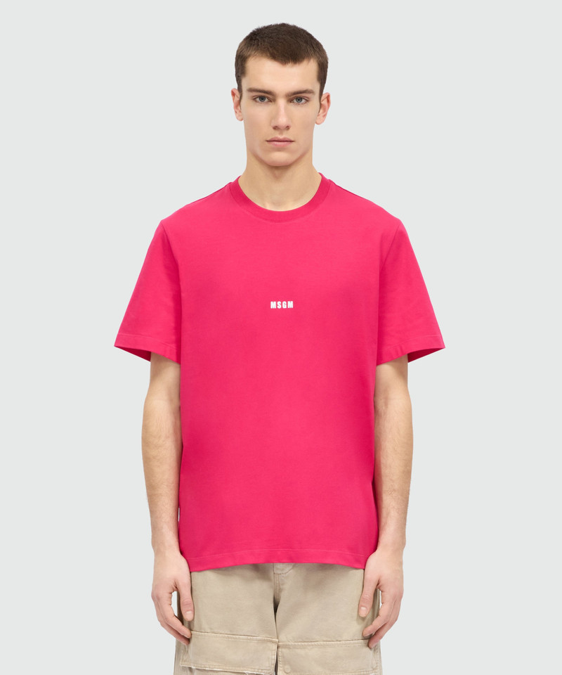 MSGM Pink short-sleeve cotton jersey T-shirt with micro logo on the front outlook