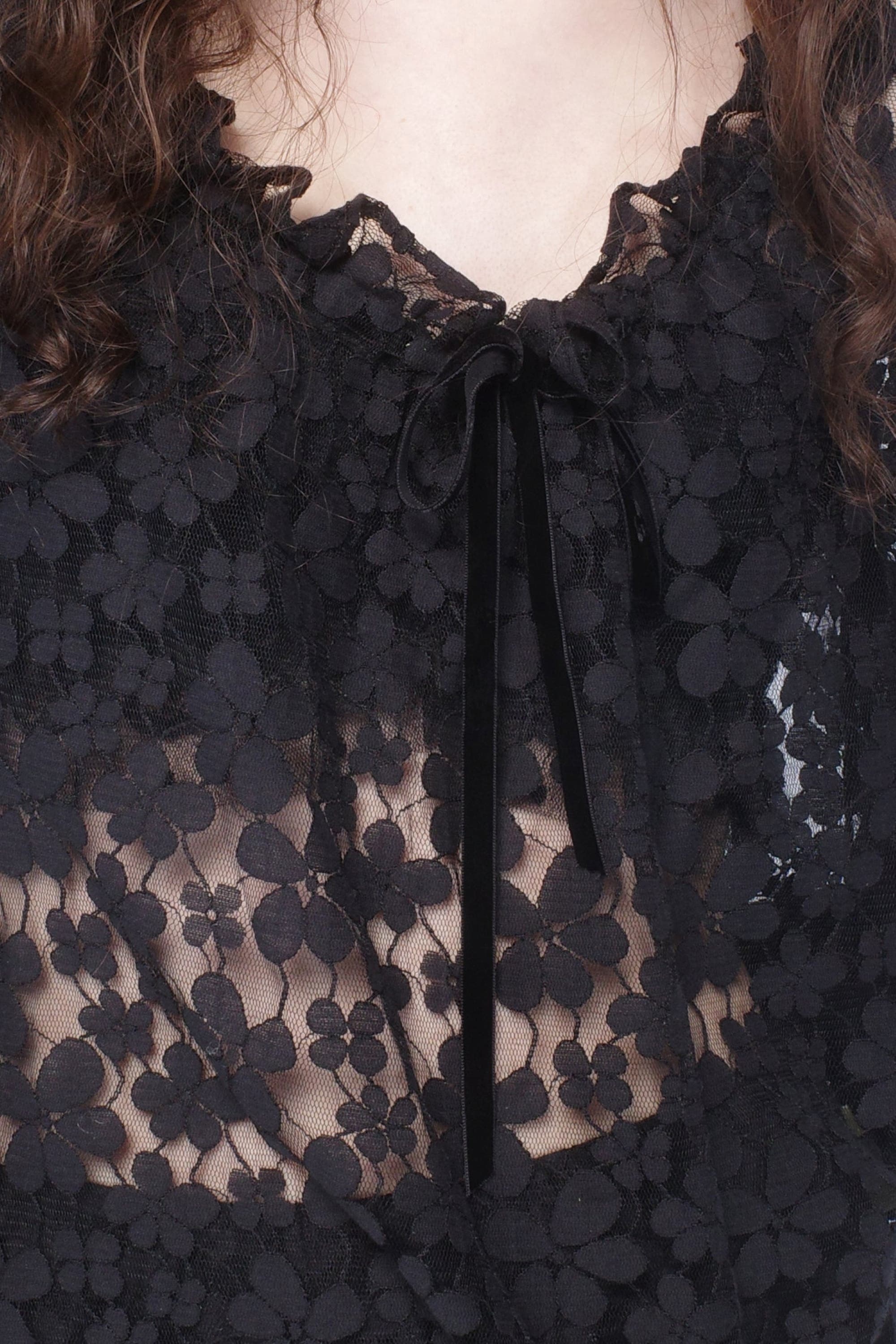 Anna Sui Shadow Blossom Tulle Elastic Lace Blouse in Black at Nordstrom - 5