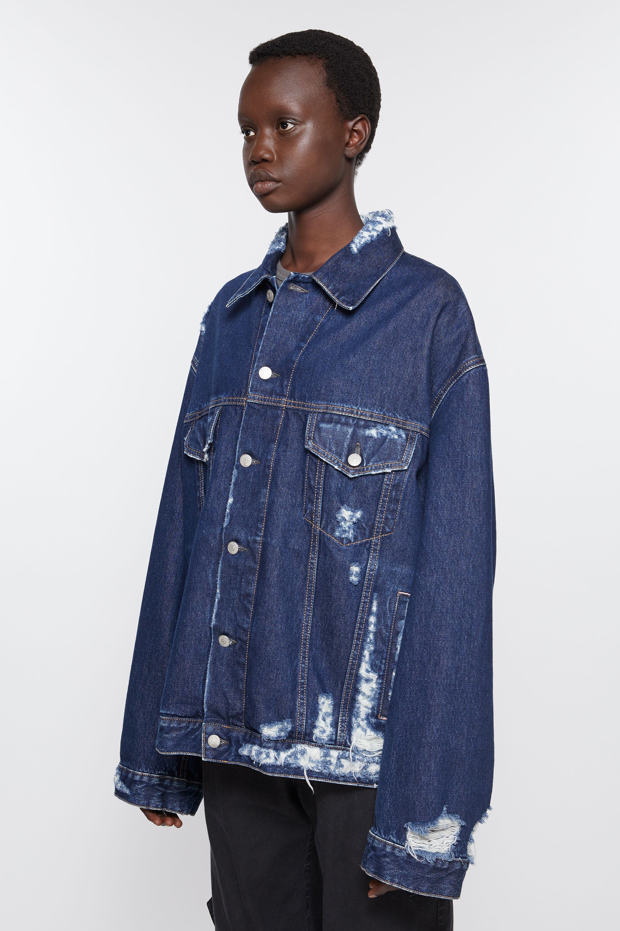 Distressed denim jacket - Relaxed fit - Mid blue - 3