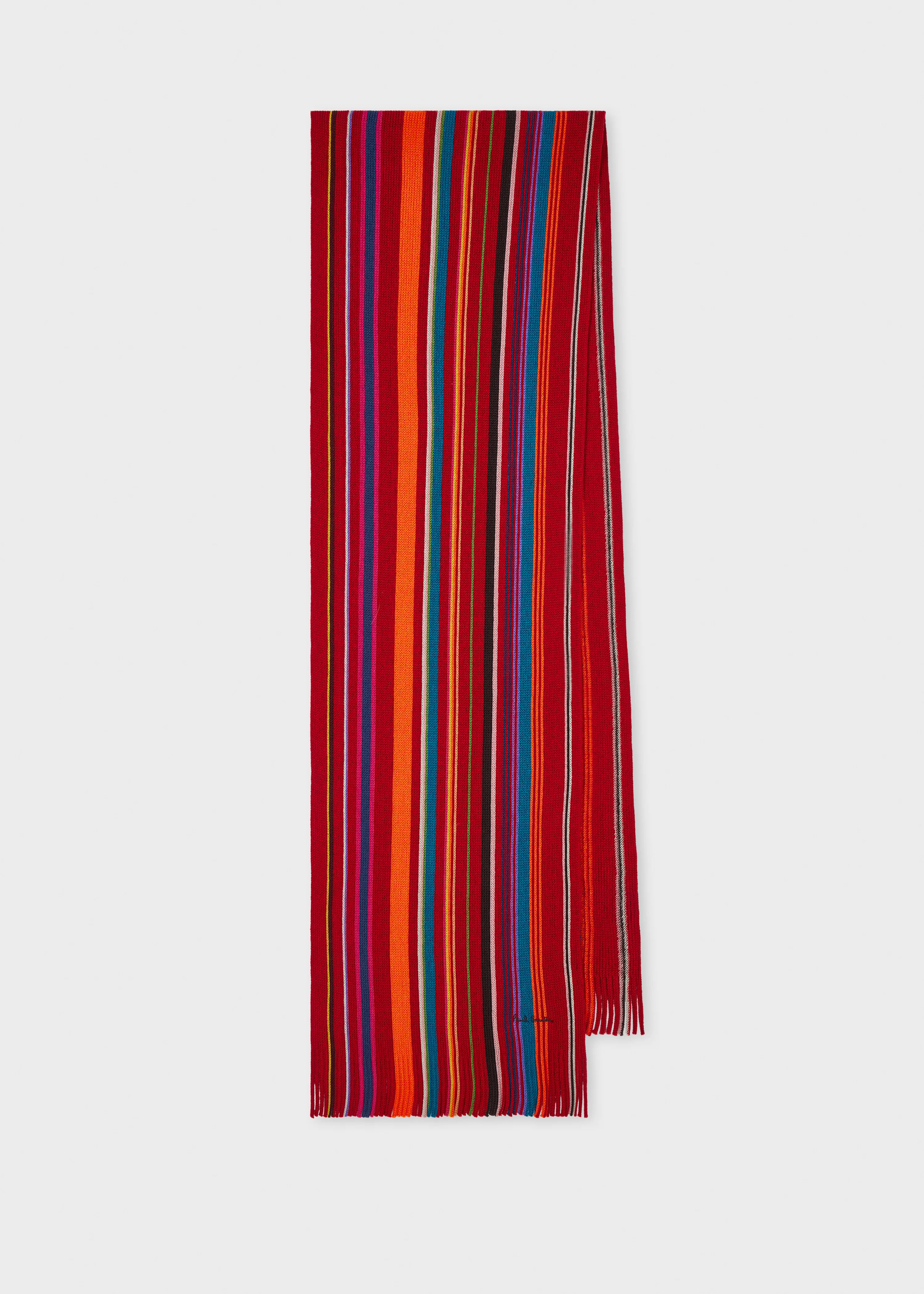 Red Merino Wool Stripe Scarf - 1