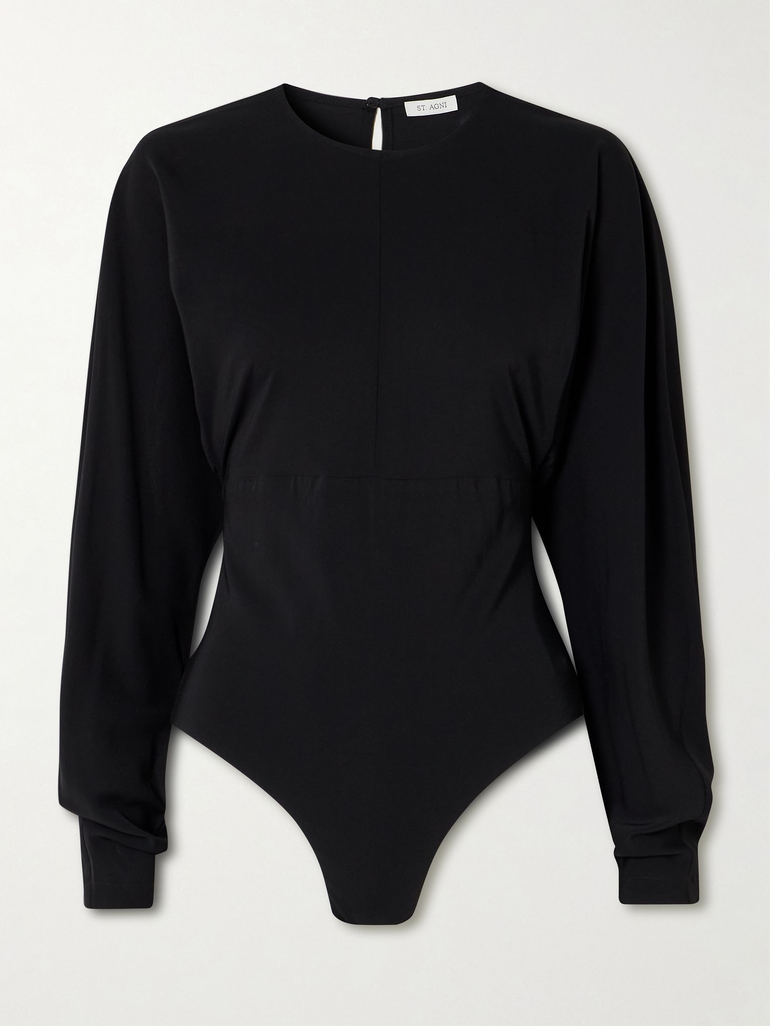 Gathered stretch-crepe bodysuit Black - 1
