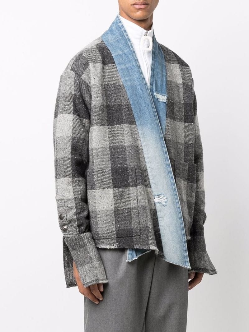 denim-trim checked shirt jacket - 3