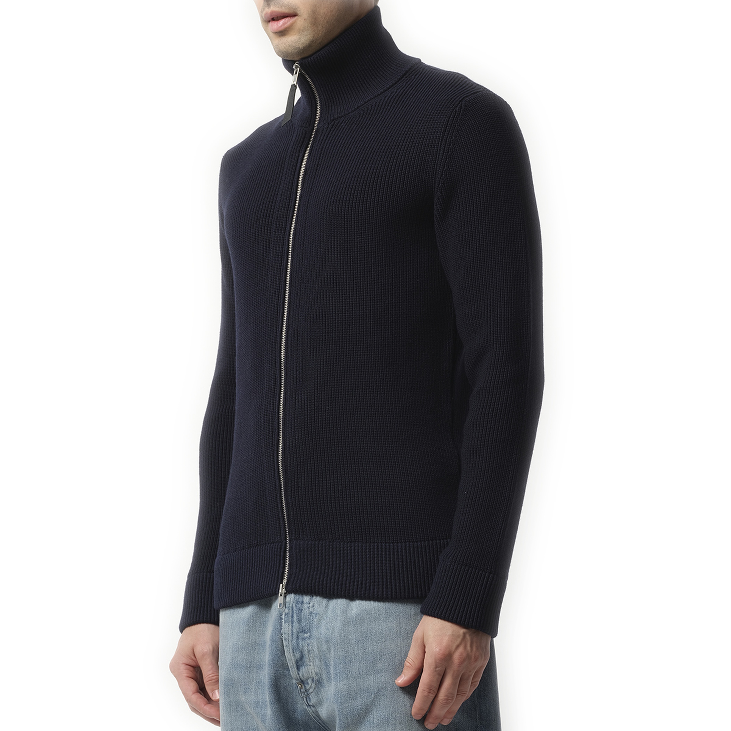 English Rib Zip Cardigan in Navy - 5
