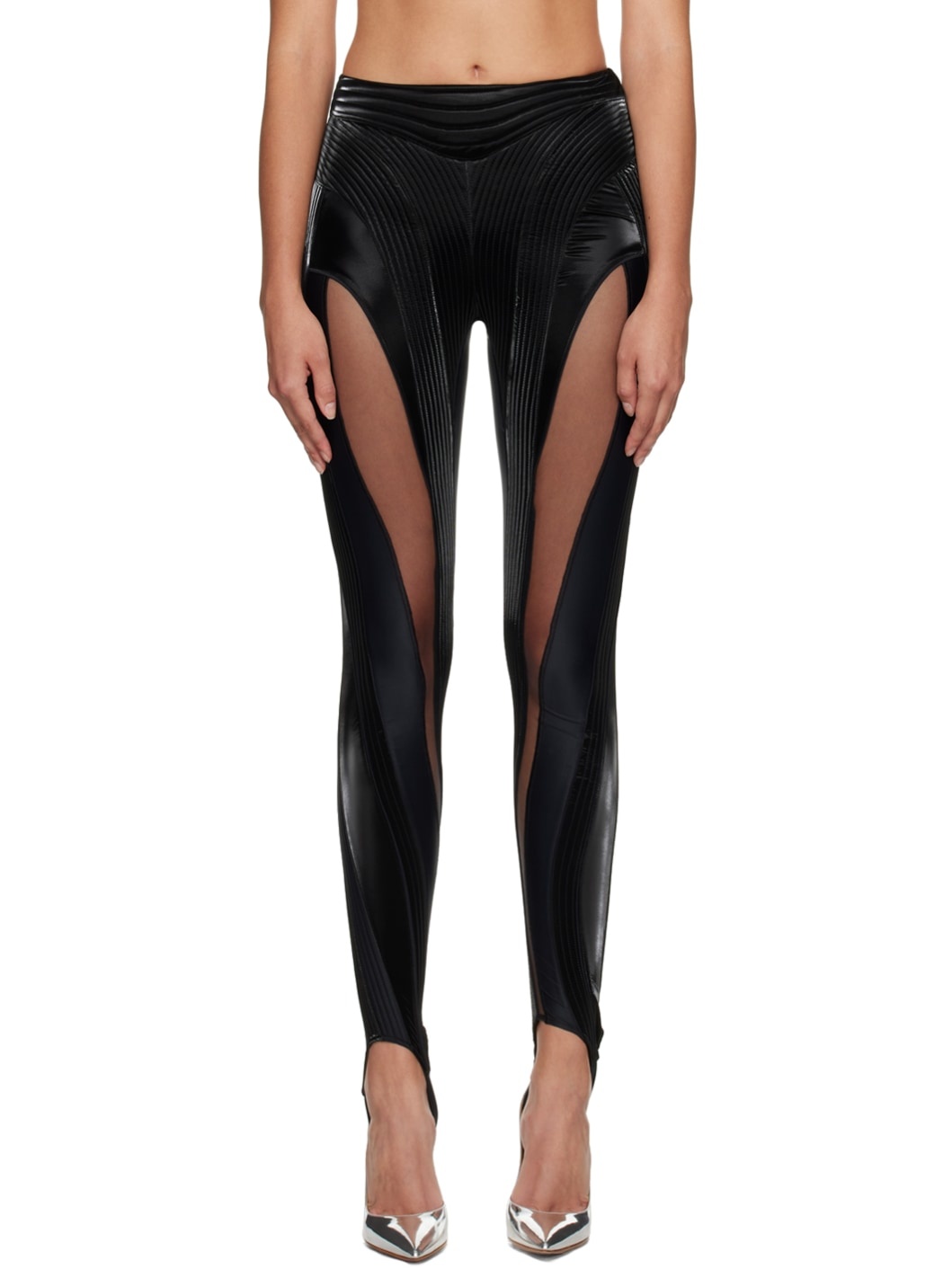 Black Quilted Faux-Leather Leggings - 1