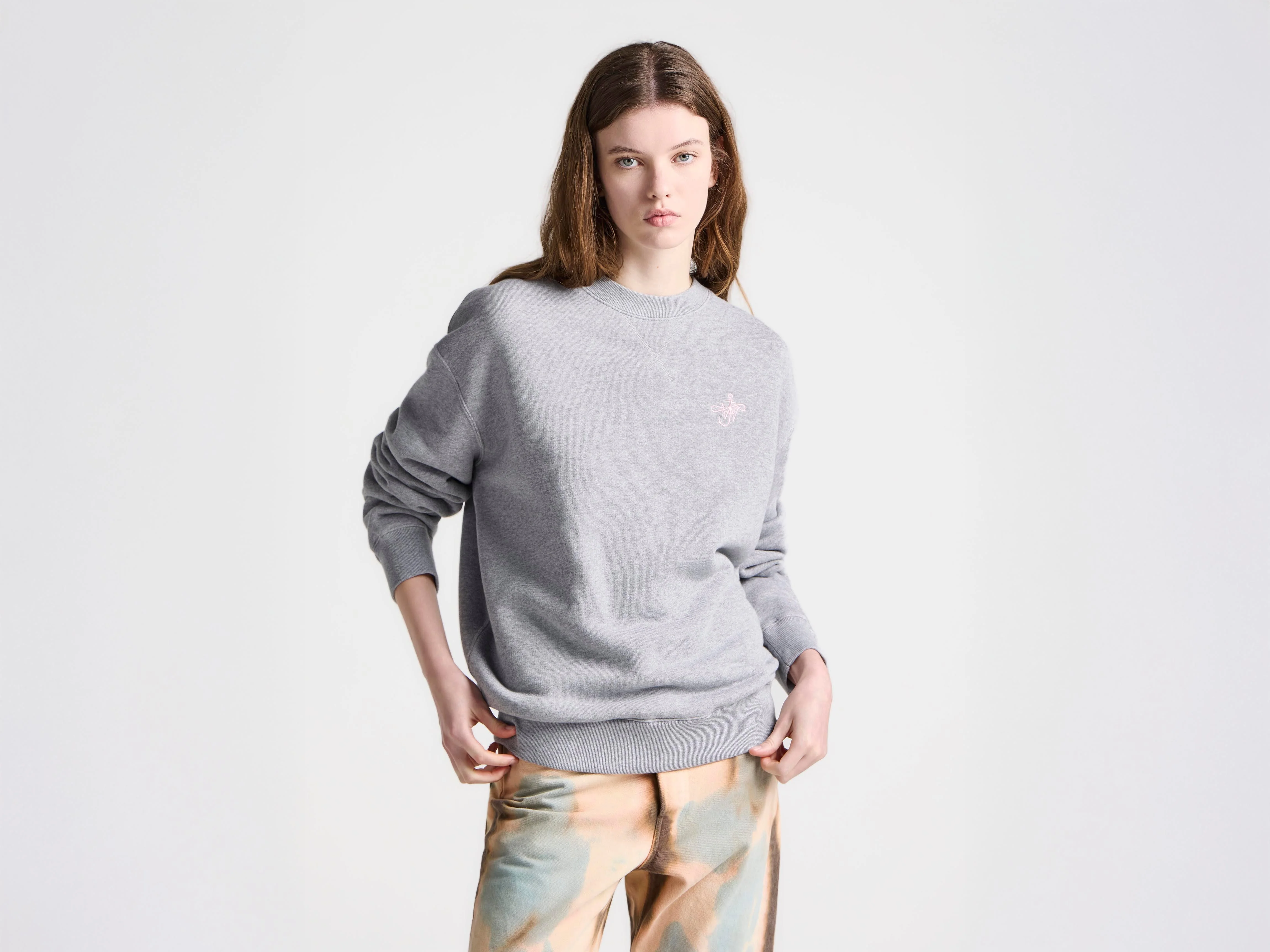 WOMENS RIBBON ANCHOR SWEATSHIRT IN MID GREY MELANGE - 1