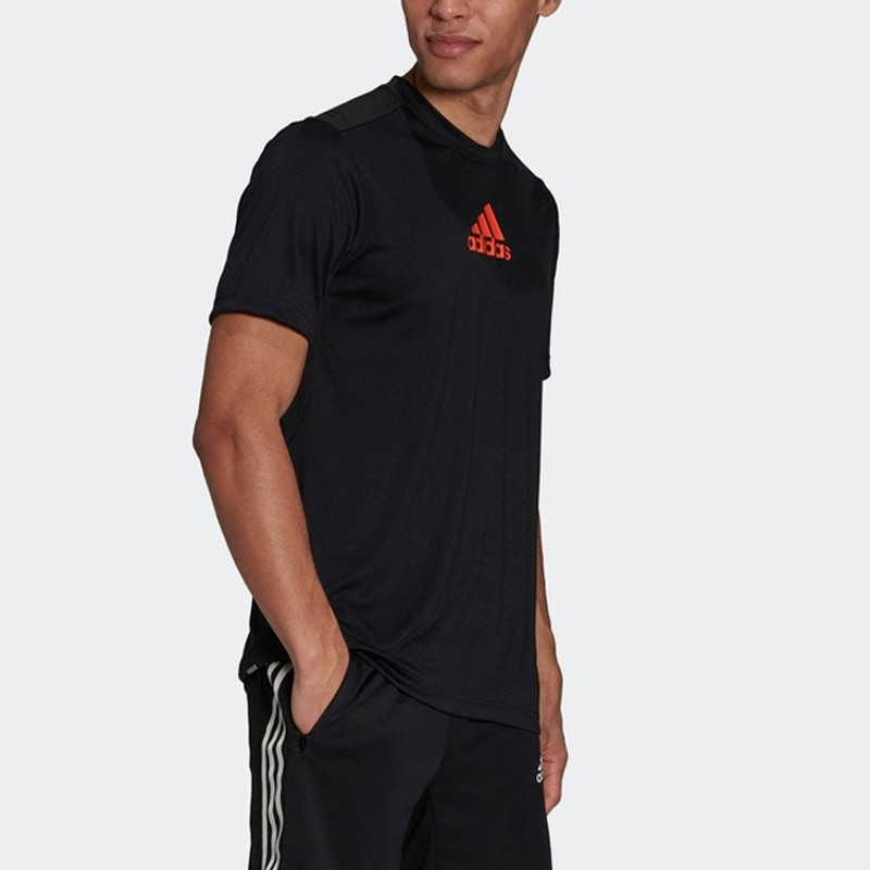 adidas Men's adidas Solid Color Alphabet Logo Printing Pullover Sports Short Sleeve Black T-Shirt GM2145 outlook