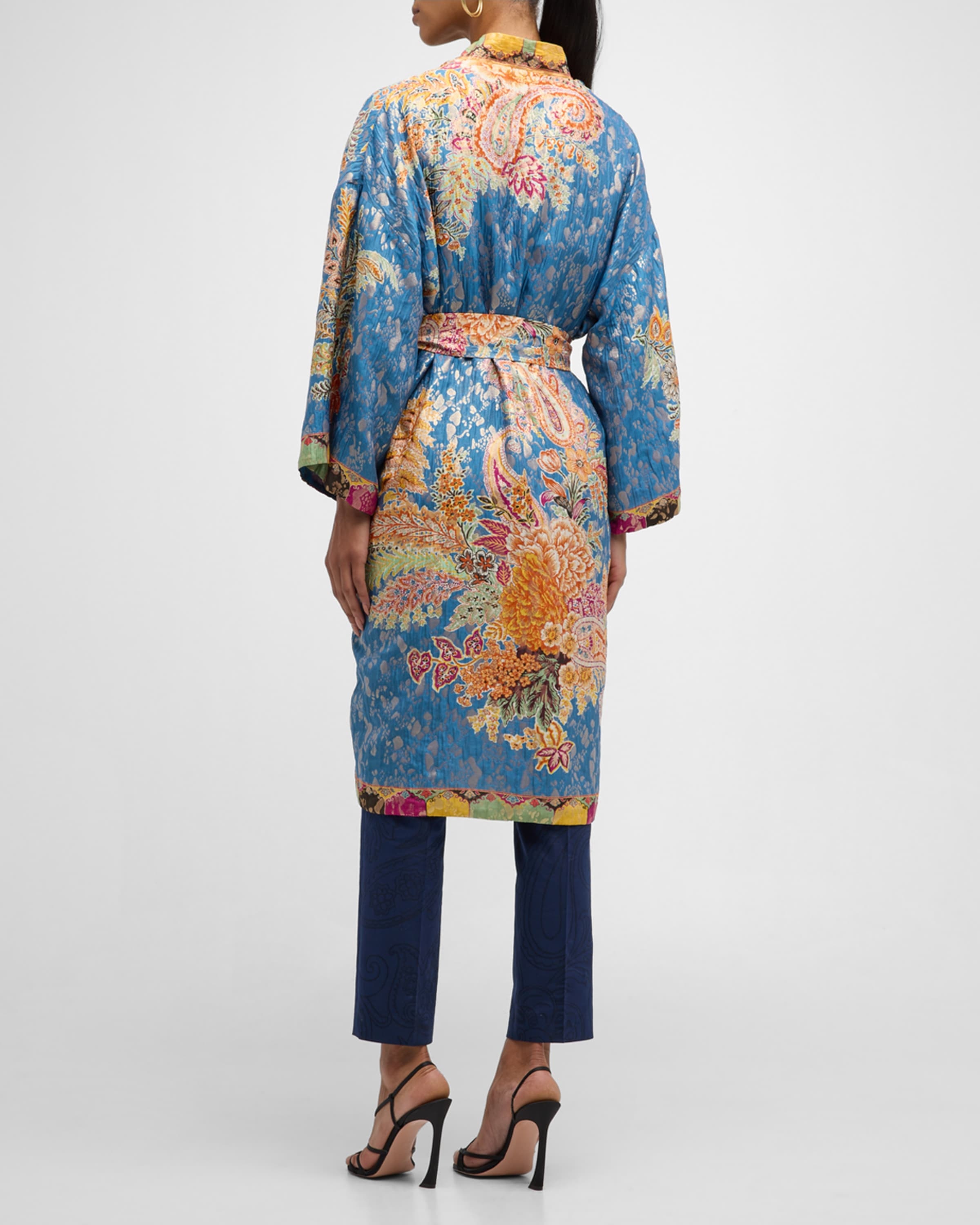 Kesa Metallic Floral Bouquet Jacquard Belted Kimono - 4