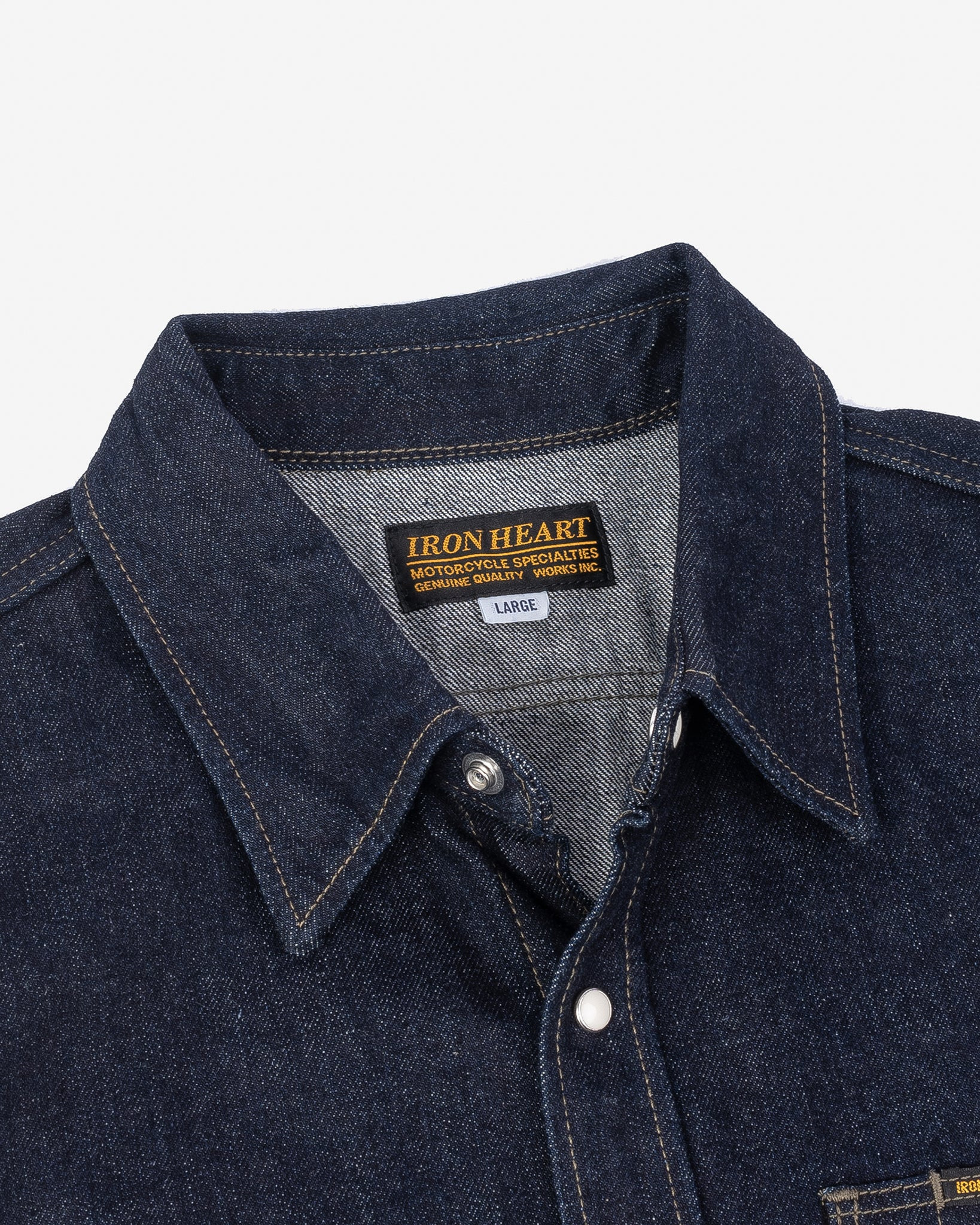 IHSH-326-IND 12oz Selvedge Denim Work Shirt With Snaps - Indigo - 15