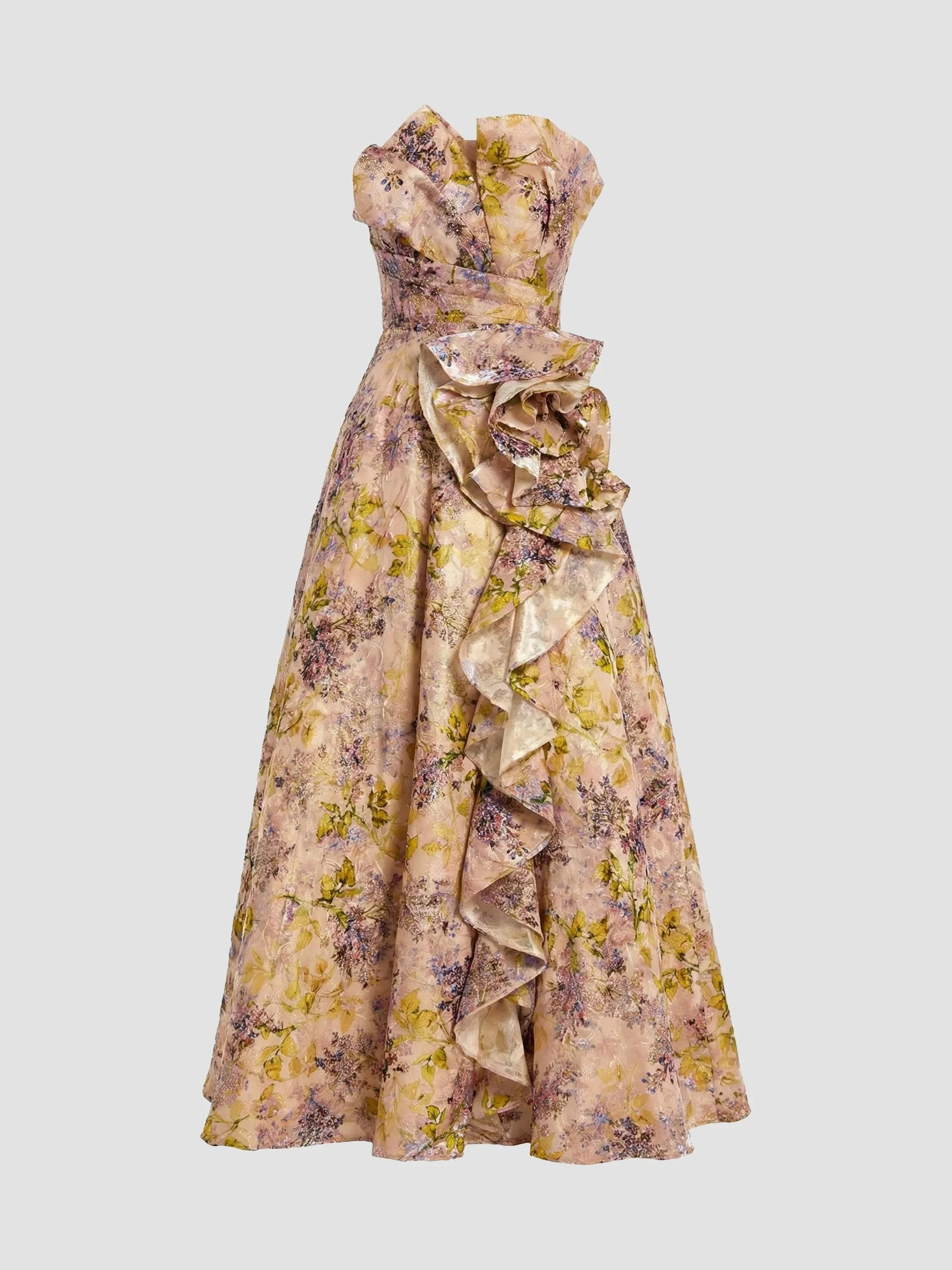 Women's Floral Embossed Organza Ballgown - Blush Multi - 1