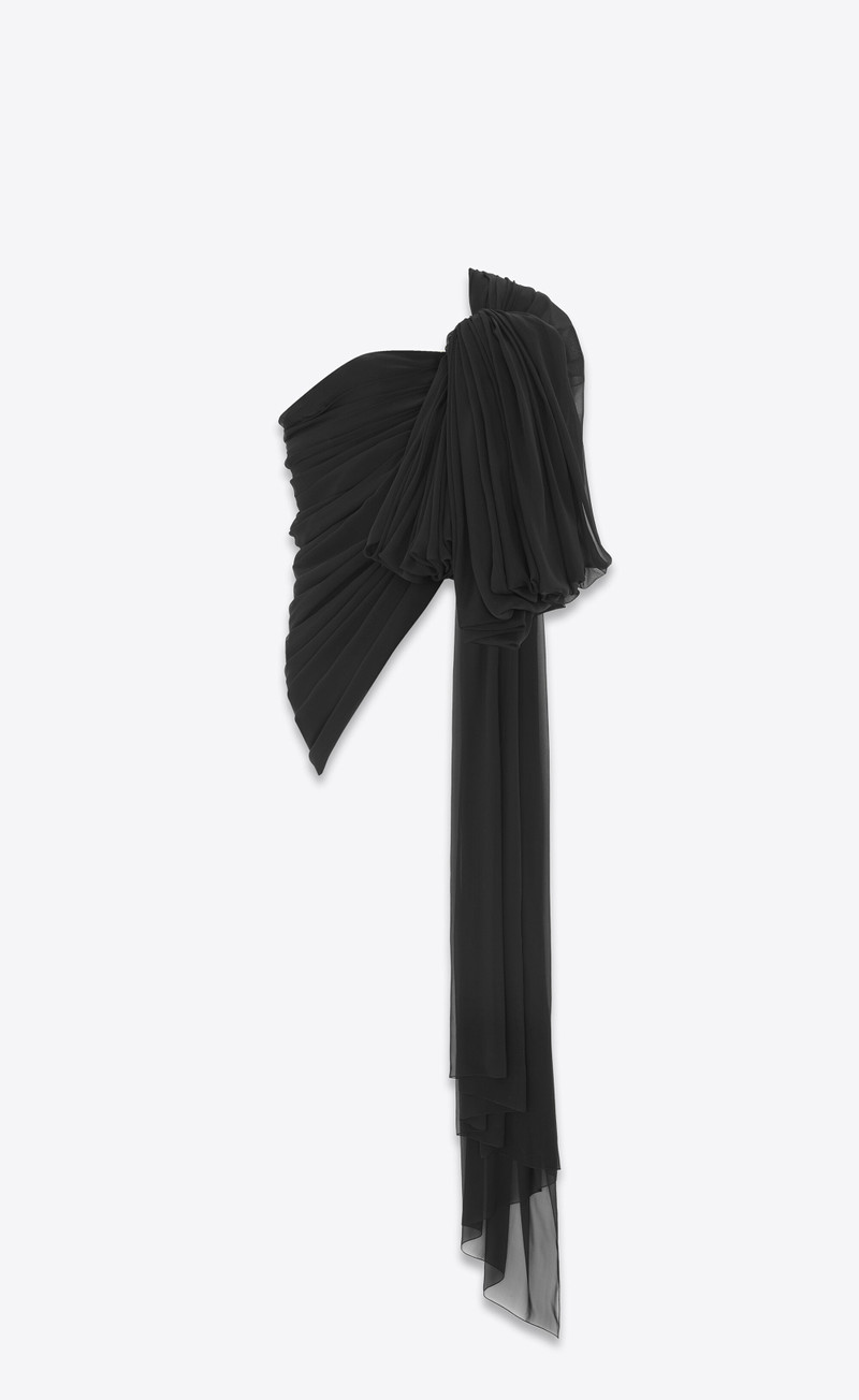 draped one-shoulder top in silk muslin crepe - 1