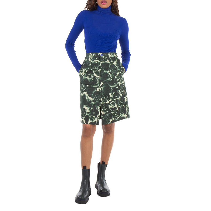 Burberry Floral Print Waxed Cotton Skirt - 5