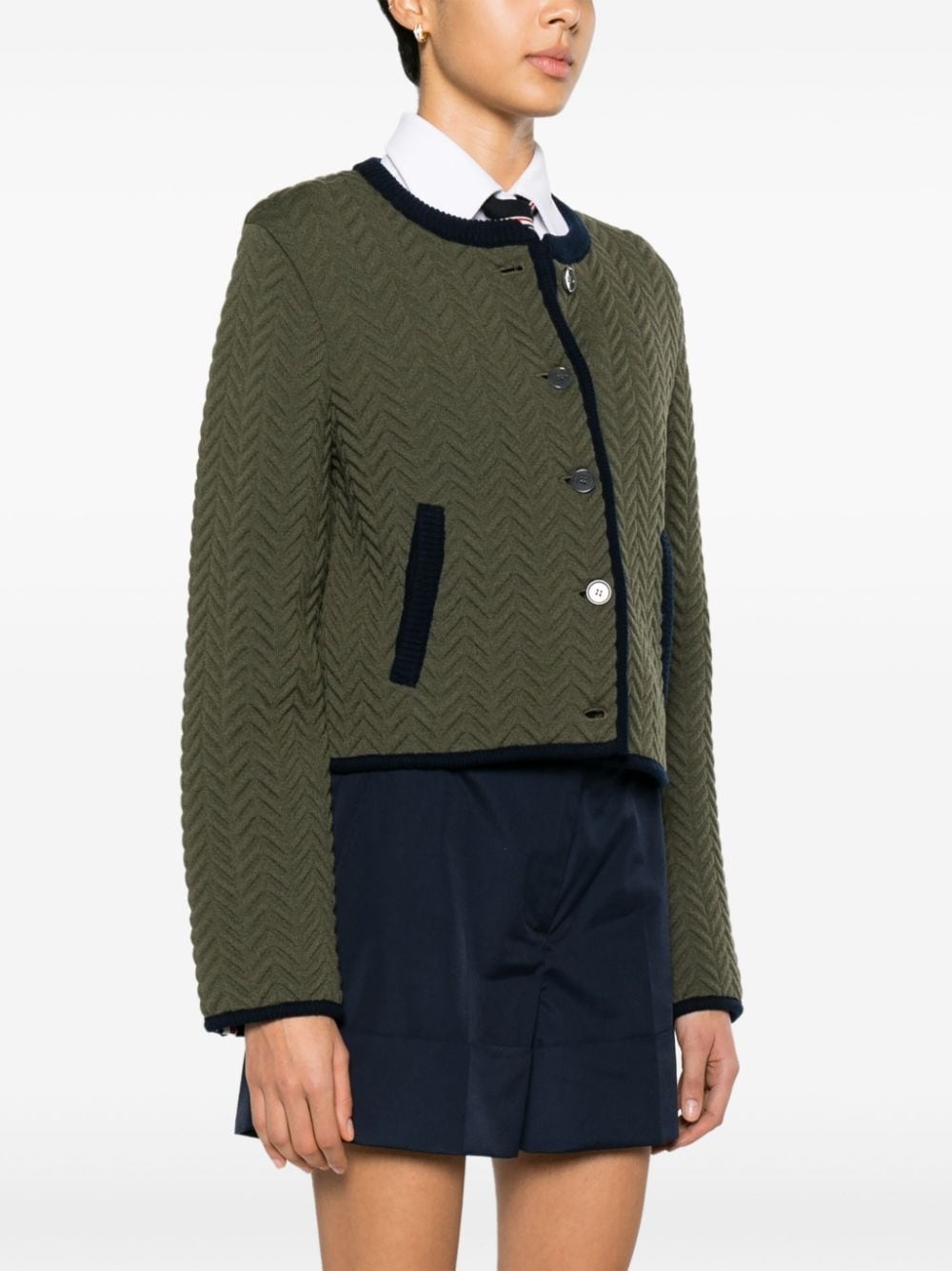 herringbone quilted-jacquard cardigan - 3