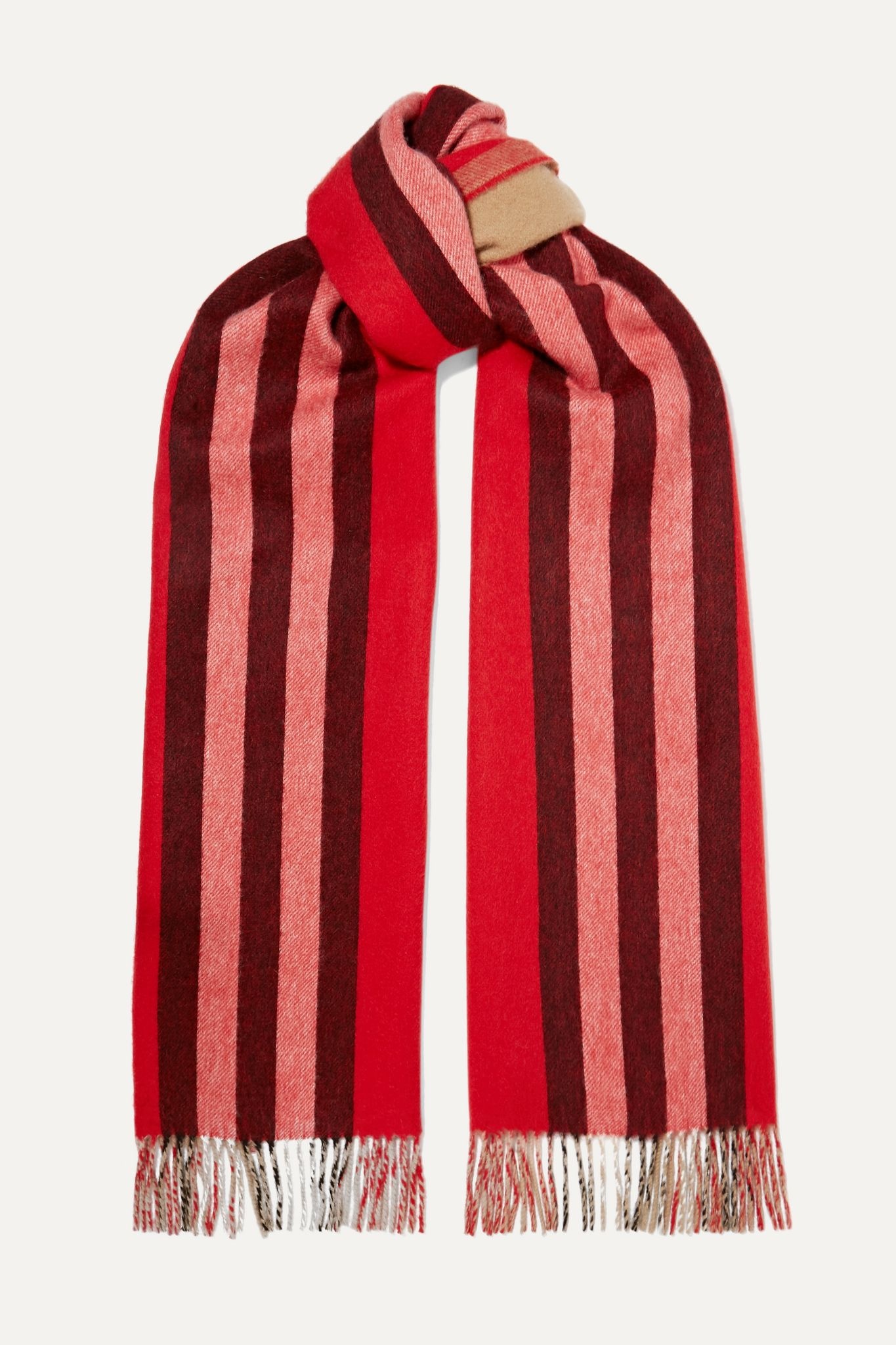 Fringed striped cashmere scarf - 1