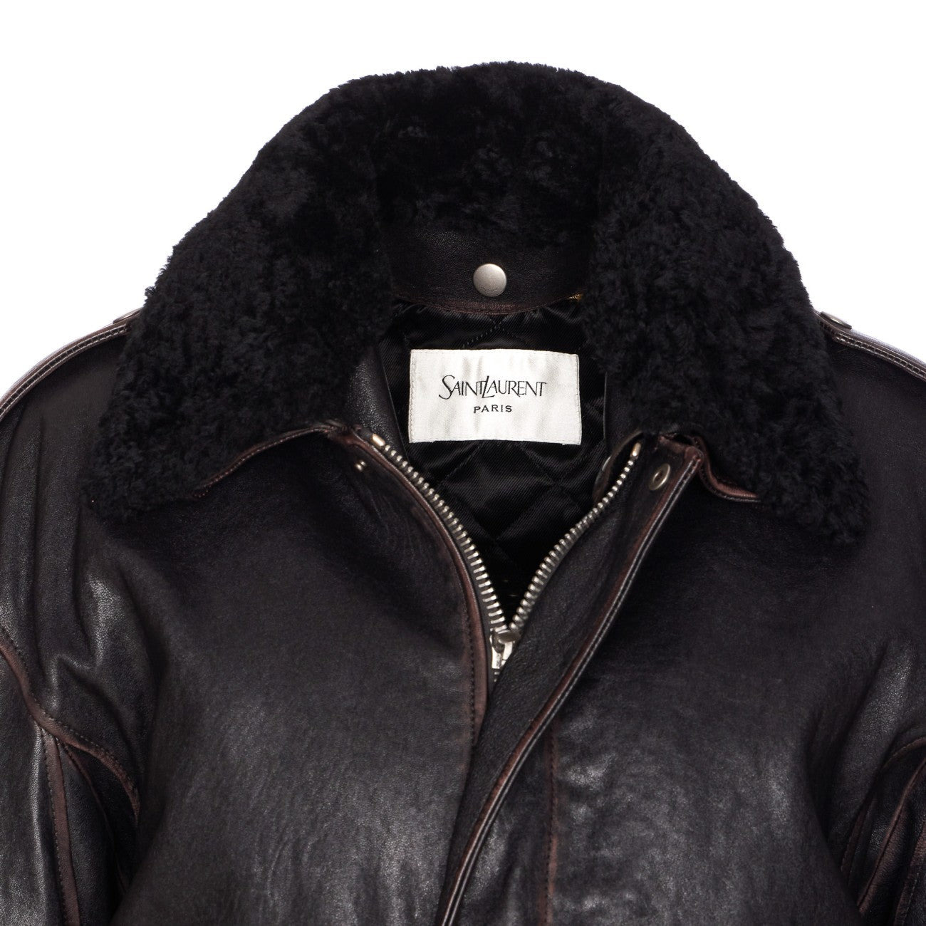 Saint Laurent Women Shearling And Textured Vintage Lambskin Bomber Jacket - 4