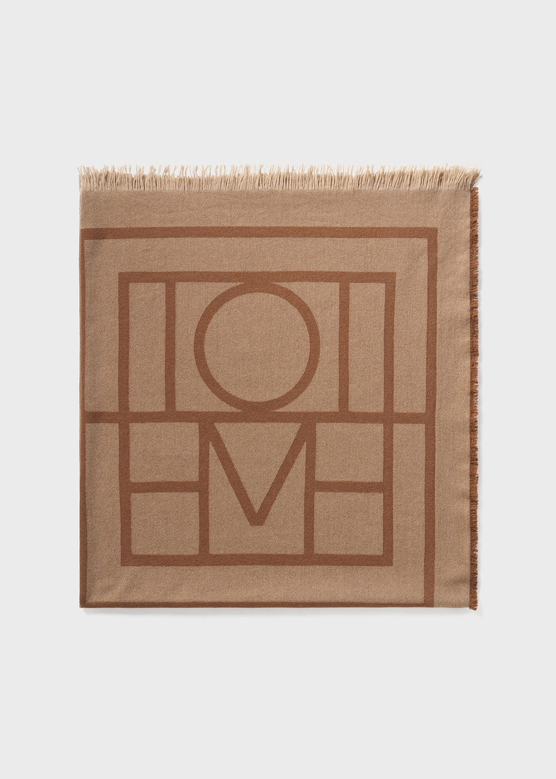 Monogram wool cashmere scarf camel 5