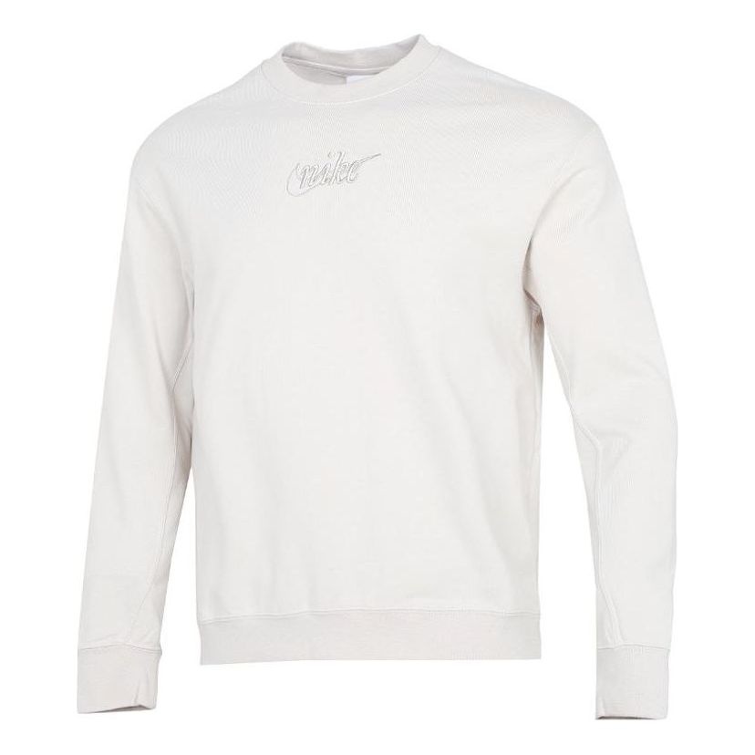 Men's Nike Embroidered Logo Solid Color Sports Round Neck Pullover White DR7836-104 - 1