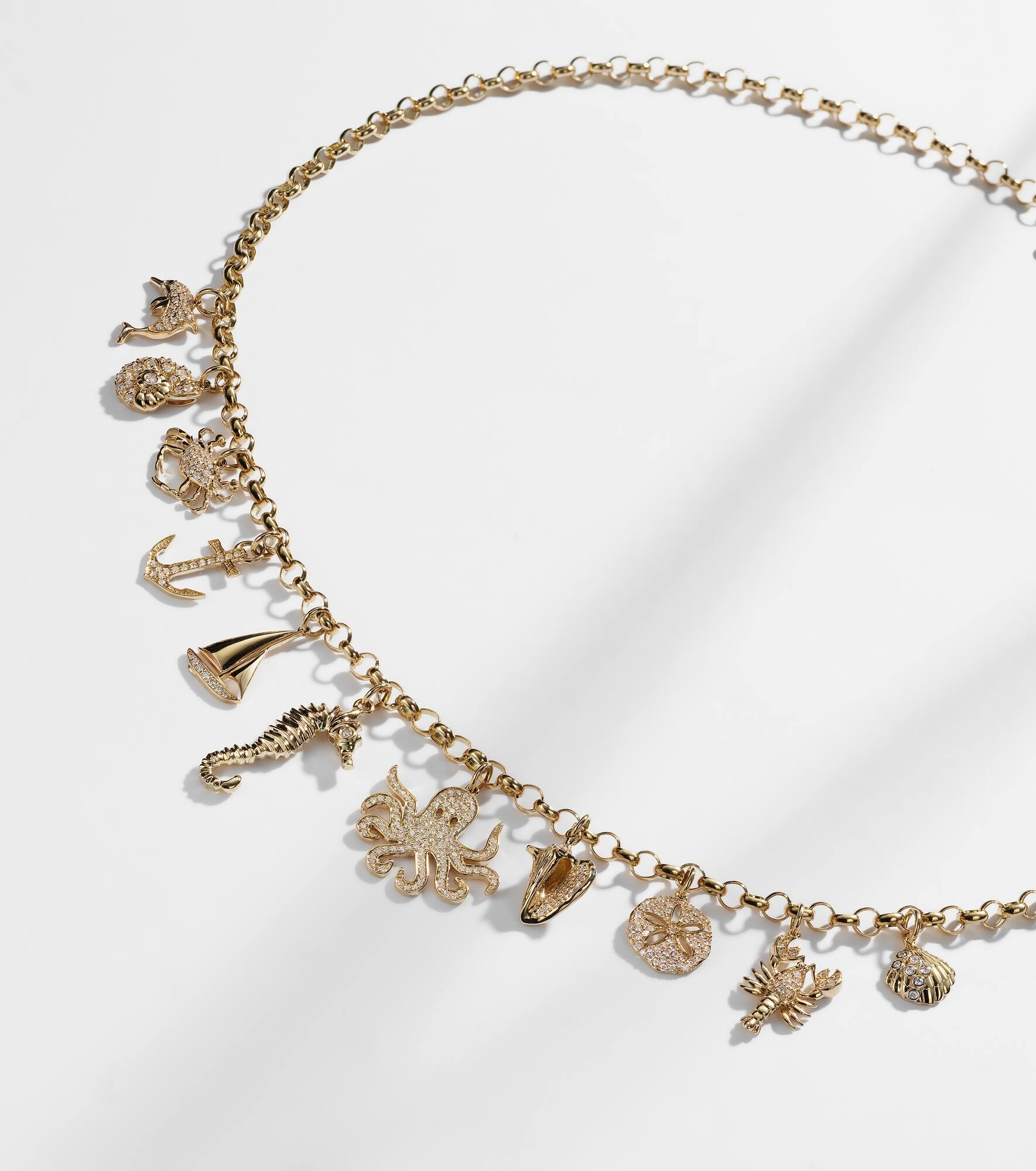 14kt gold charm necklace with diamonds - 5
