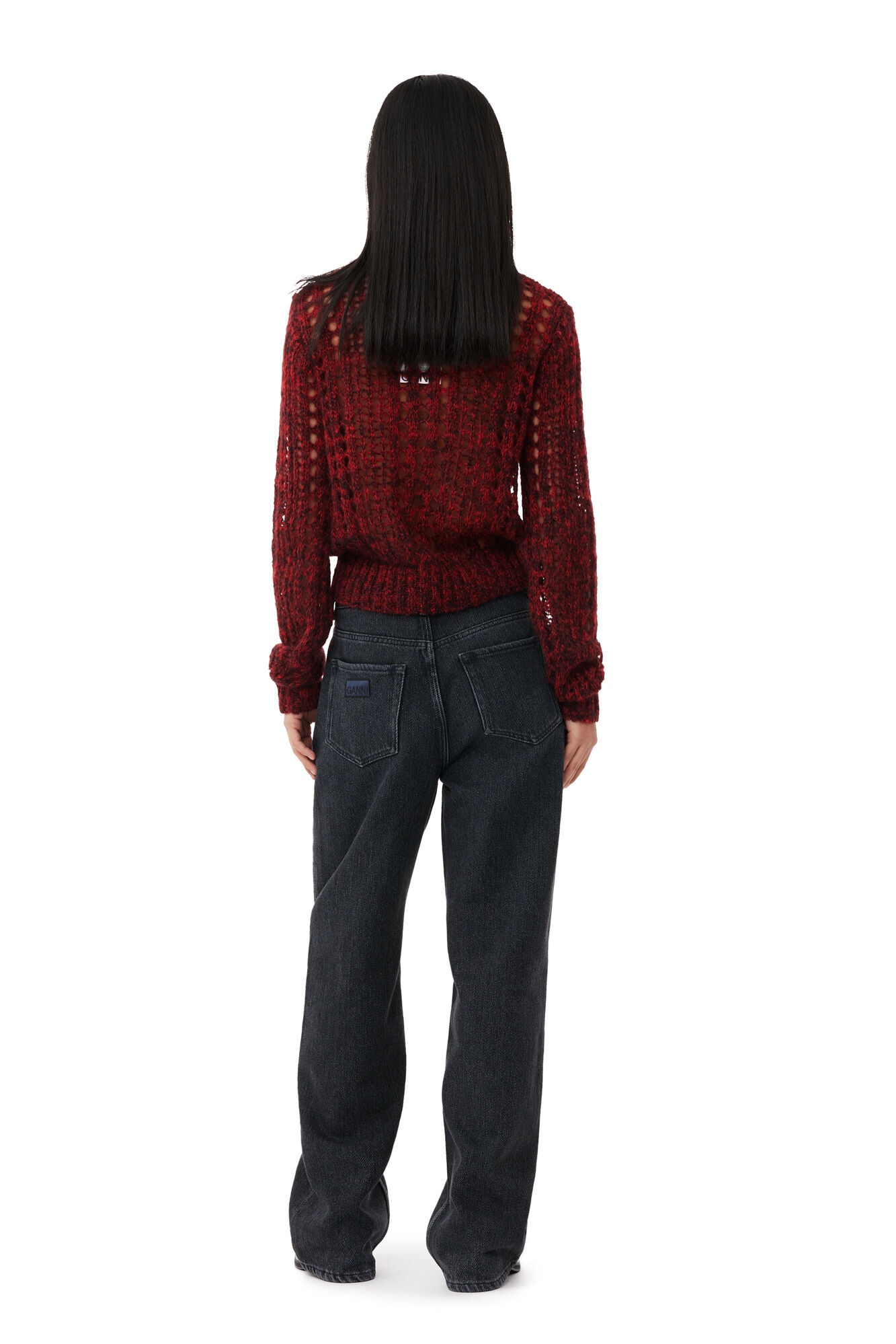 RED MOHAIR LACE POLO SWEATER - 5